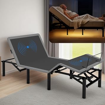 Queen Adjustable Bed Frame with Remote, Electri Bed Base with Massage Head & Foot Incline, LED Light, USB Ports, Zero Gravity Bed Frame with Height-Adjustable Legs Queen