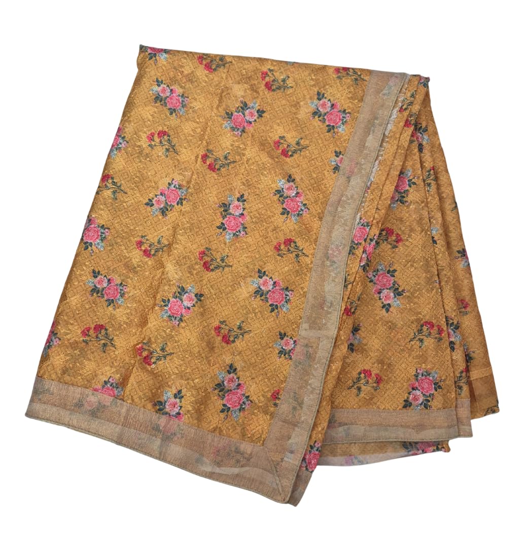 Elegant Phulkari Saree with Self Embroidery & Printed Design for Women & Girls | Get a Wallet Pouch worth Rs 300 free-image-14