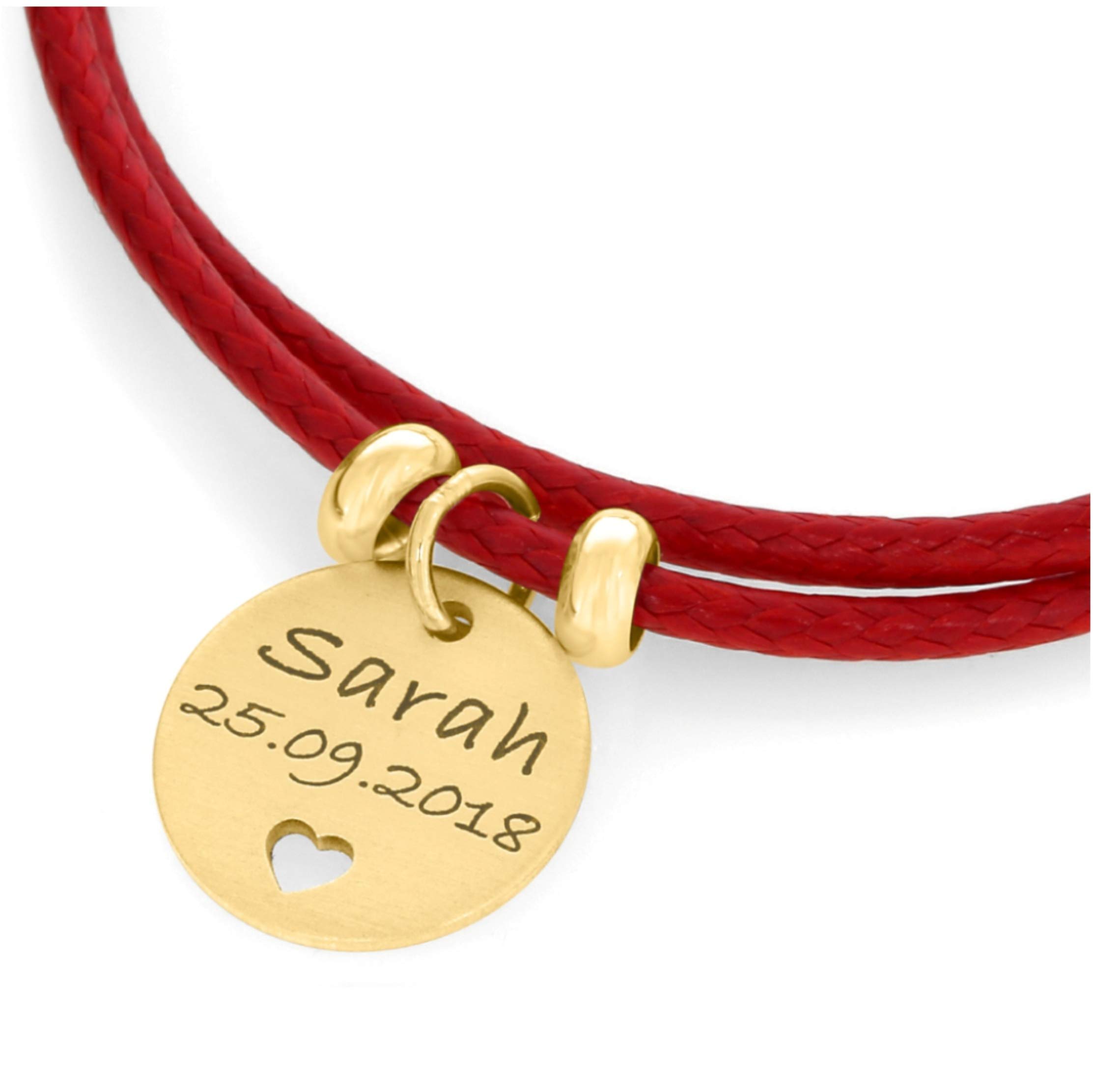 Armband Rot Gold Gravur Kinder Armband mit Namen Herz Namensarmband Geburt Geschenk Mama Mutter Freundschafts Band Größe | HANDMADE IN GERMANY