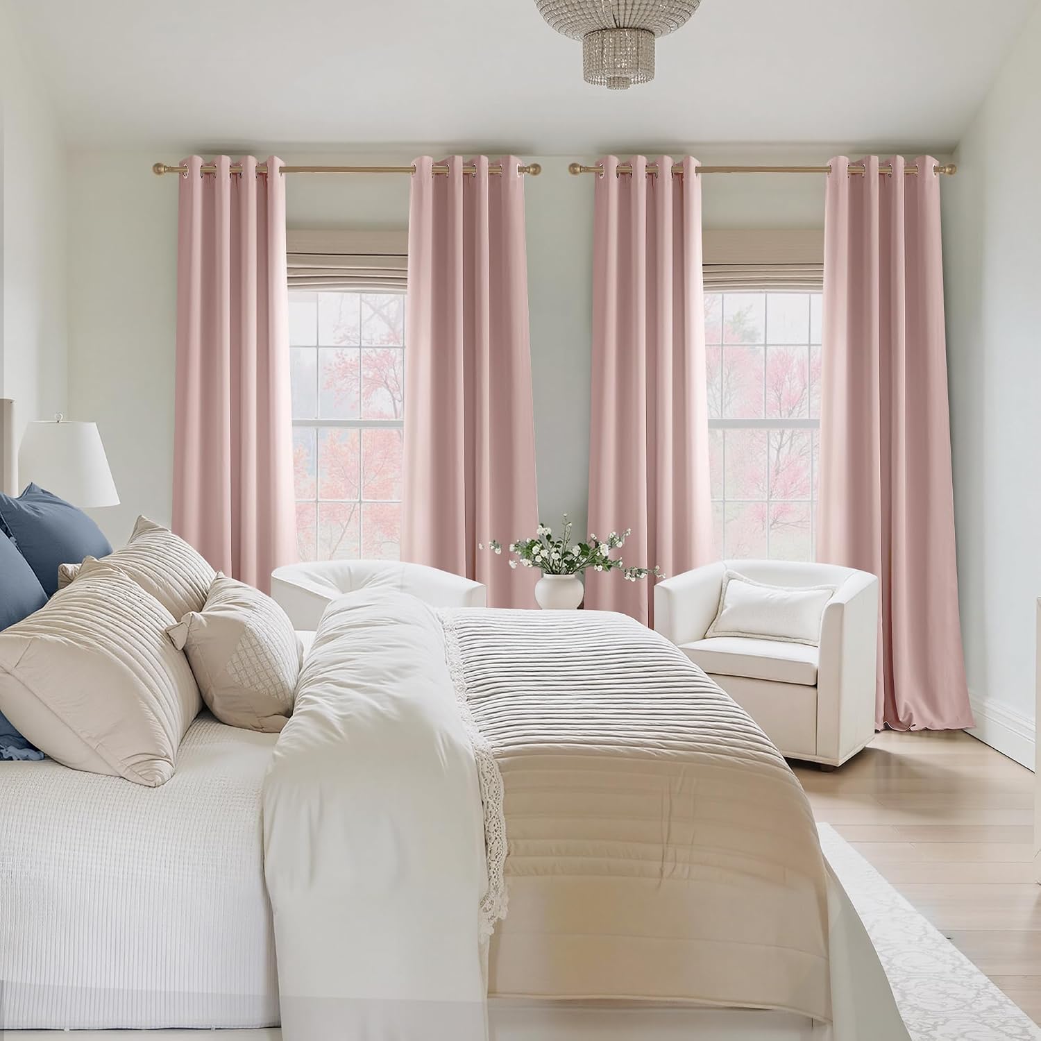 NICETOWN Blush Pink Blackout Curtains 63 Inches Long 2 Panels for Girls Room, Bedroom, Nursery Thermal Insulated Blackout Drapes Solid Grommet Noise Reducing Window Curtains, W40