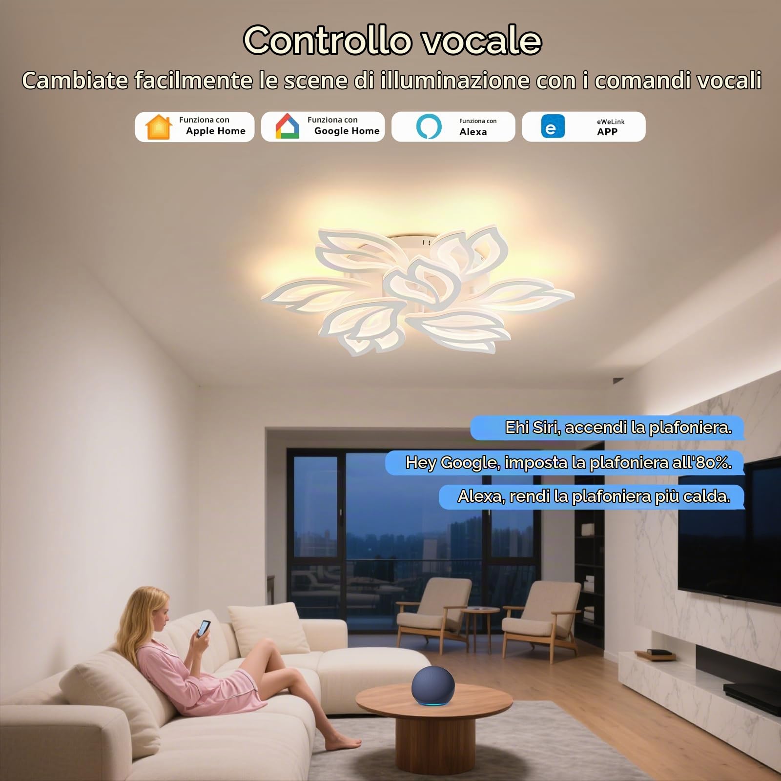 BAYHT Plafoniera LED Soffitto, 120W Lampada da Soffitto con Matter Compatibile con HomeKit, Alexa, Google e IFTTT, Moderna Plafoniera Intelligente per Soggiorno, Camera da Letto, Sala da Pranzo