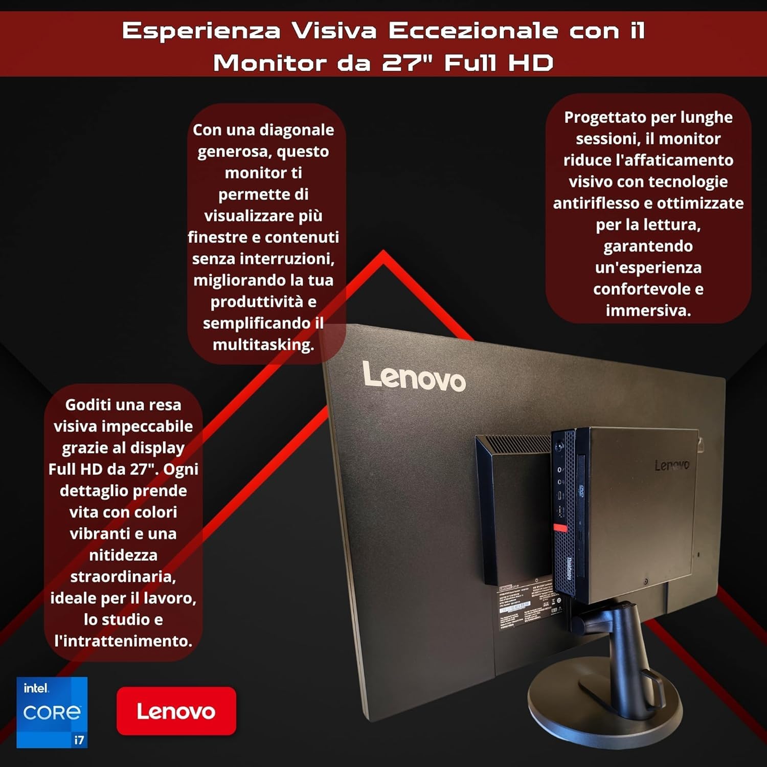 Lenovo Computer 27 Pollici Core i7 Fino a 4,00 GHz 16GG Ram 512GB SSD Win 11 Pro Office 2021 Pro DvD RW Garanzia 36 mesi
