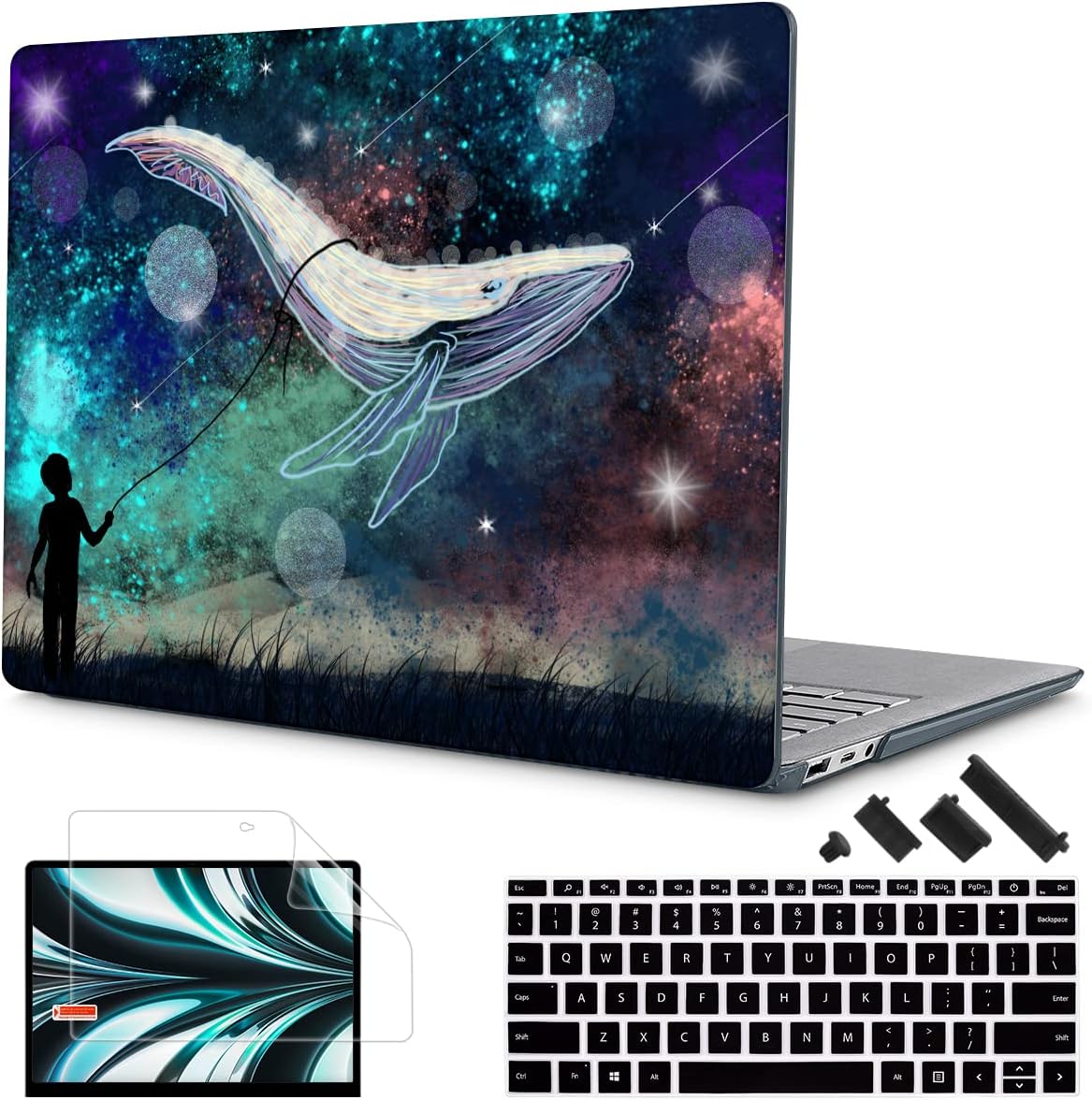 Mektron13.5" Laptop 3/4/5 Case with Alcantara Palm Rest Microsoft Surface Laptop Cover 1867/1958/1950,(2019-2022) Plastic Hard Shell Cases with Screen Protector + Keyboard Cover,Globefish in Sky