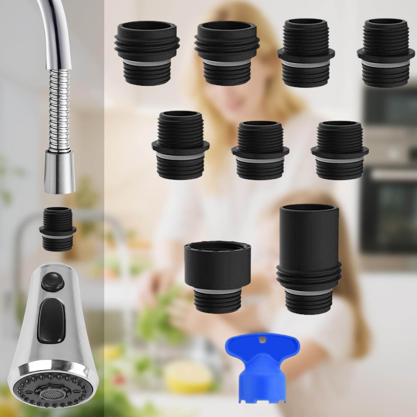 Areatore per Rubinetti 360° Girevole con 3 Modalità, Doccino per Lavandino con 9 Adattatori, Doccetta Cucina a Discesa Compatibile, per Cucina, Lavanderia
