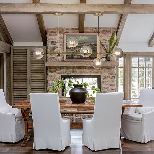 Miniatura 8 de KCO Lighting Lámpara de Araña Sputnik Moderna de Globo de 6 Luces Latón Dorado Lámpara de Araña Colgante Lineal Iluminación de Cristal Ahumado