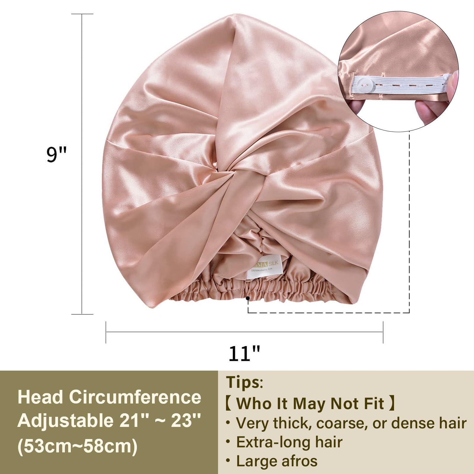 ZIMASILK 22 Momme Maulbeerseide Schlafhaube für Frauen, Haarpflege, natürliche Seide, elastische Passform, klassische Plissee, 1 Stück