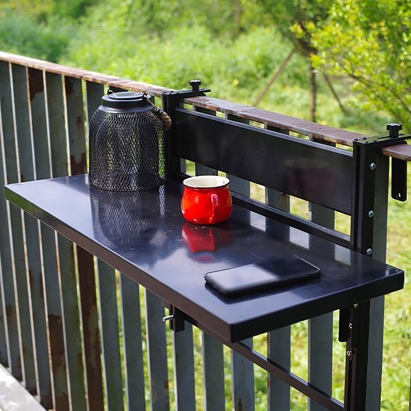 SXZenSpace Outdoor Waterproof Balcony Railing Table Foldable Bar for Railings Adjustable Hanging Baluster Garden Deck(Black,60cm/24in)