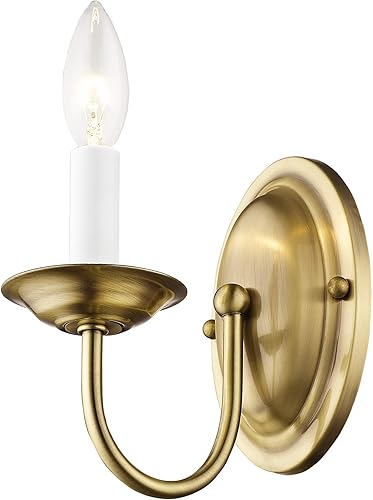 Miniatura 3 de Livex Lighting 4151-01 Aplique de pared sin sombras, latón antiguo, 4.25 pulgadas de ancho x 7 pulgadas de alto