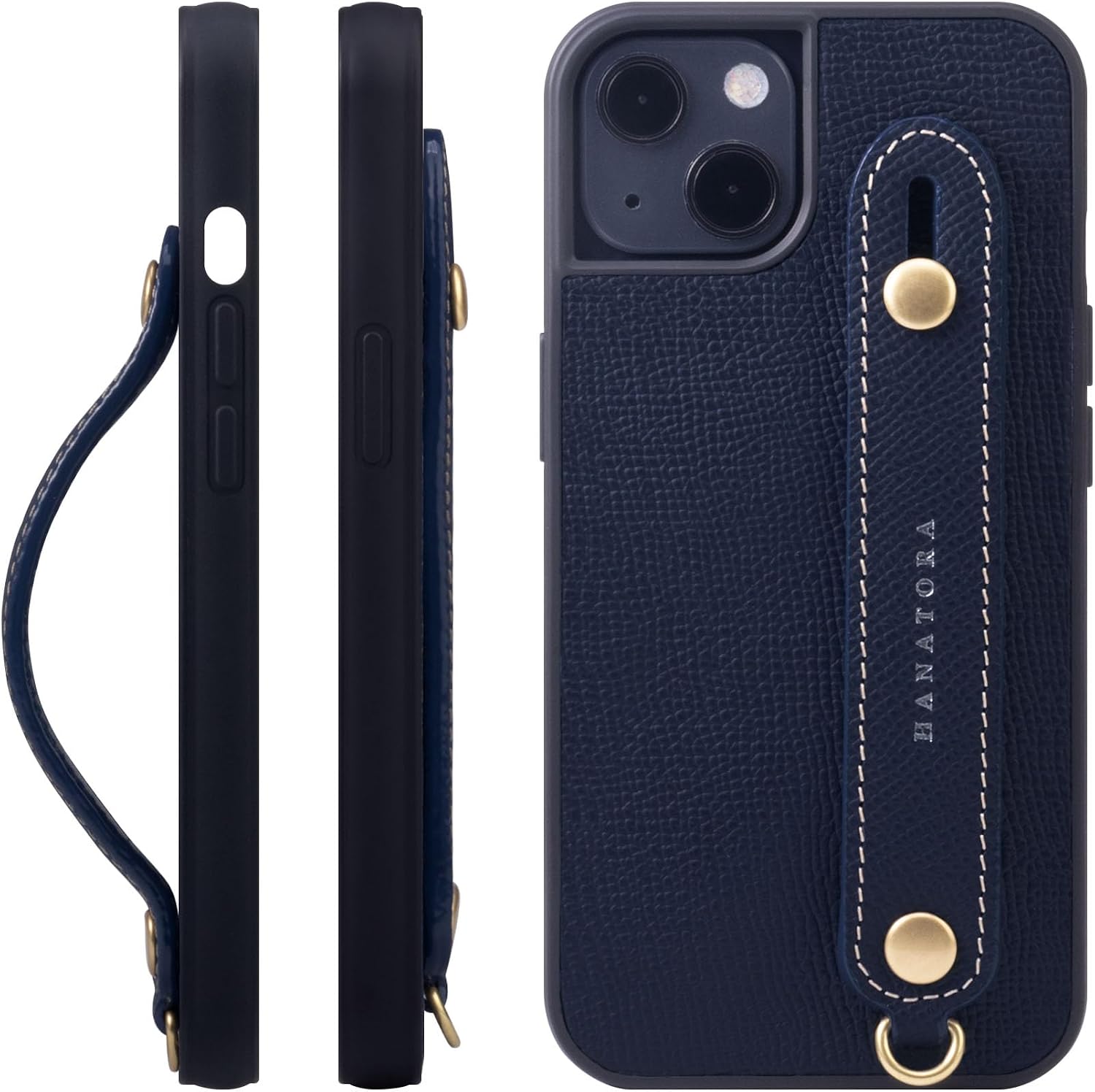HANATORA iPhone15 ケース 本革 耐衝撃 背面ベルト スマホケース スマホ スタンド機能 ネック ストラップ 付き 