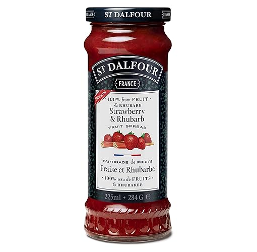 St. Dalfour Strawberry and Rhubarb Fruit Spread 284g – No Added Sugar, 100% Real Fruit, All-Natural Jam Alternative, Vegan, Gluten-Free, Non-GMO, Made in France - Bulk Pack 6 x 284g - Strawberry and Rhubarb - 284g