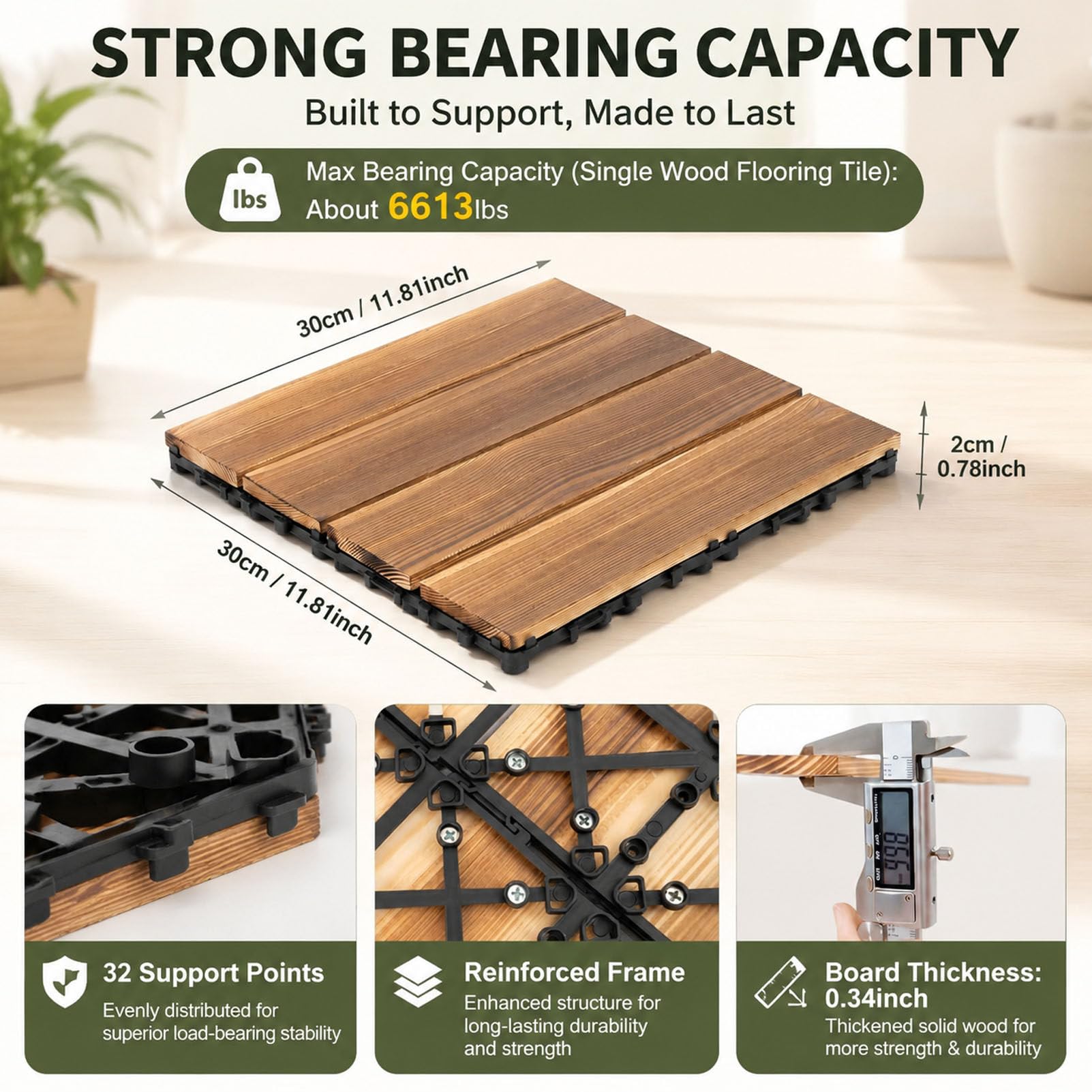 Pavimentazione a Incastro 30x30 cm 4-Slat-9pc | Pavimento per esterni in legno di acacia con sistema a incastro (click), resistente agli agenti atmosferici