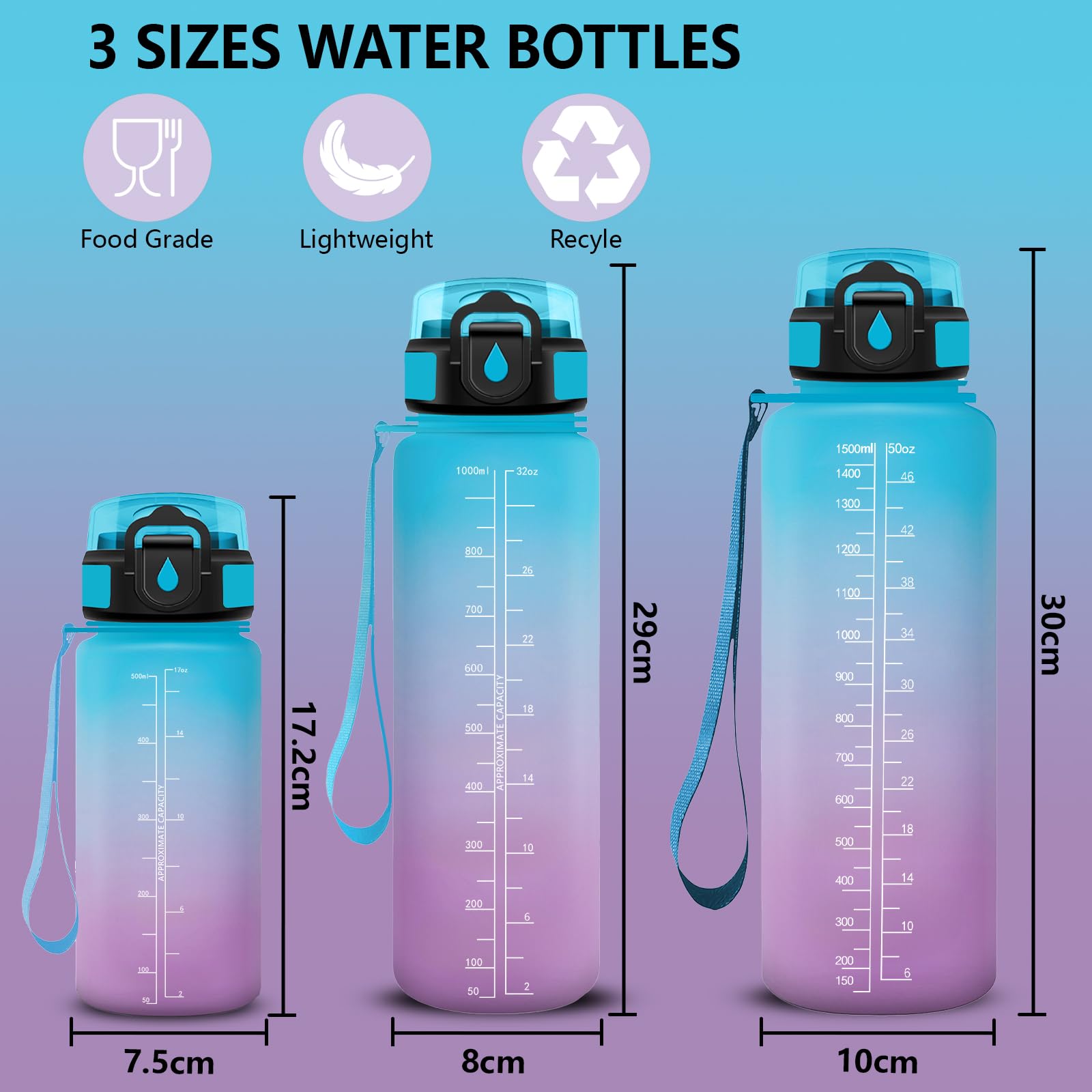 Mujigaga Botella Agua Niños, Portátil Botella Agua 500ml, A Prueba de Fugas Cantimplora con Pajita, Diseño de Cerradura, con Marcador de Tiempo, Cantimplora para Cámping, Exterior, Viaje — view 5