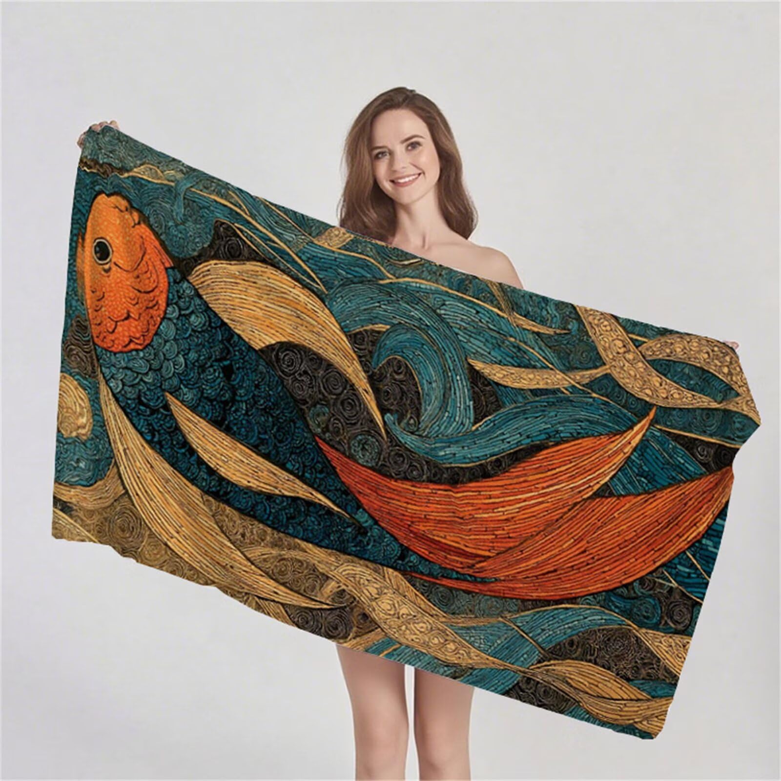 Telo Mare Microfibra 80x180 cm Telo Mare Grande, Asciugamano Palestra Assorbente Asciugatura Rapida, Asciugamano Mare Antisabbi Stuoia Spiaggia per Piscina, Campeggio, Viaggio - Pesce Animale G1-224