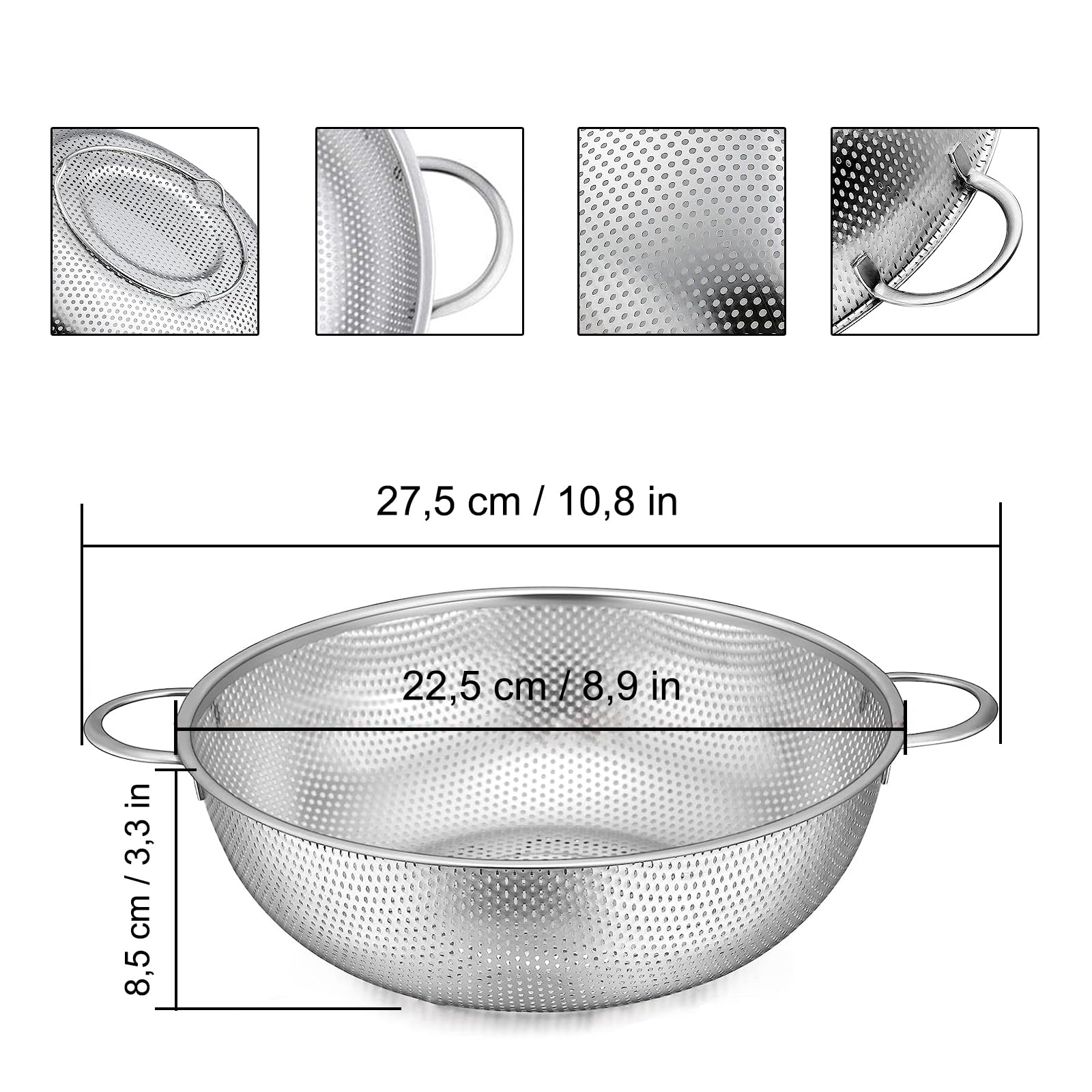 Mini scolapasta per alimenti resistente da 15,6 cm con doppi manici per cucina, frutta, verdura, senza BPA (bordeaux
