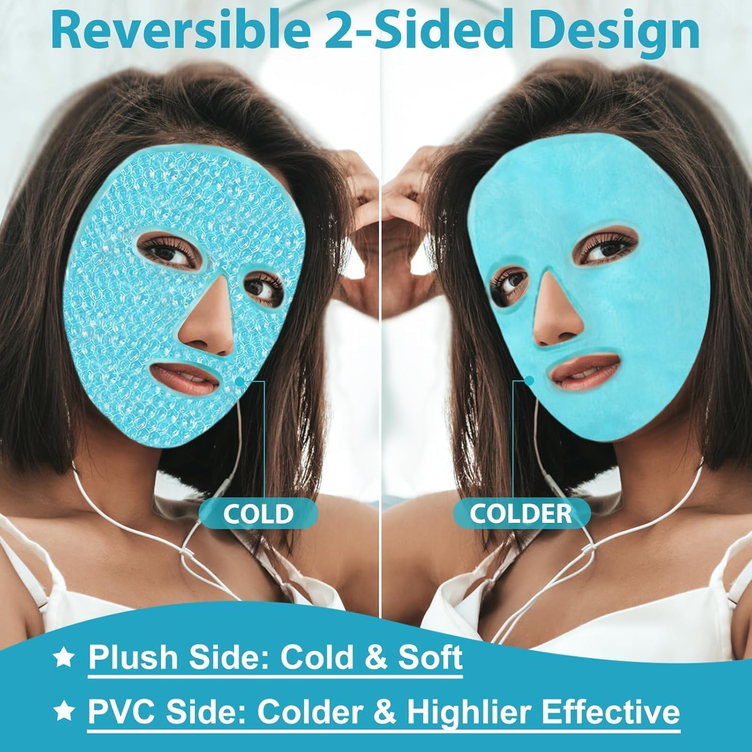 DARKFISH Ice Face Mask Cold Face Eye Mask, Ice Pack Reduce Face Puff, Dark Circles, Gel Beads Hot Heat Cold Compress Pack, Face SPA for Woman Sleeping, Pressure, Headaches, Skin Care 3
