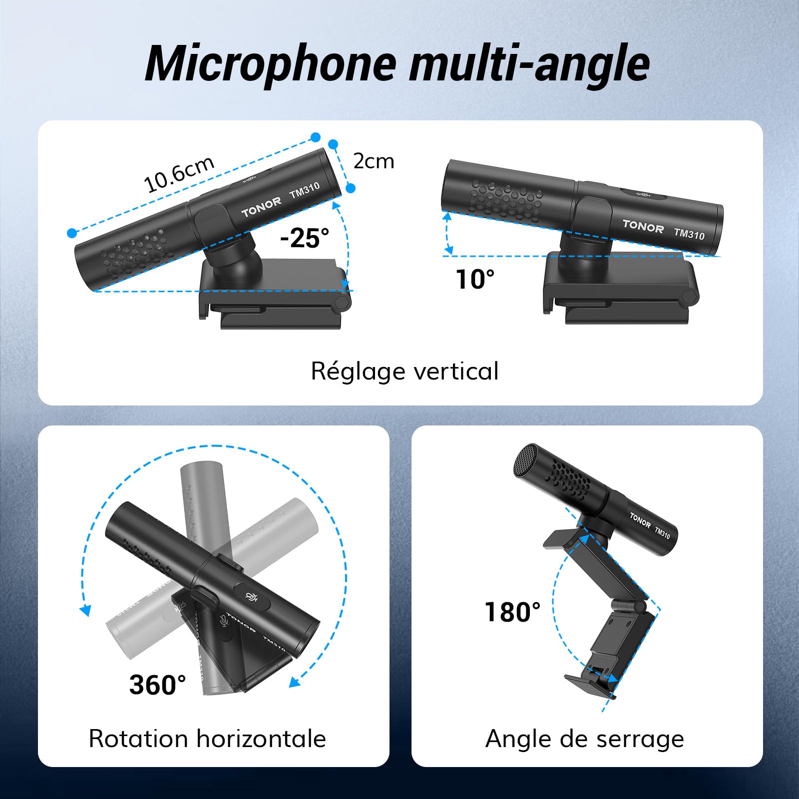 TONOR USB Micro pour PC Ordinateur, Microphone de Conférence Réglable Multi-Angle avec Interrupteur Muet et Indicateur LED pour de Bureau, Skype, Youtube, Vidéo, Plug & Play pour MacOS Windows, 200cm