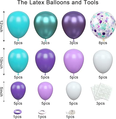 Miniatura 2 de Kit de guirnalda de globos morados y azules, suministros de fiesta con arco de cola de pez con globos de confeti morado y verde para decoraciones de