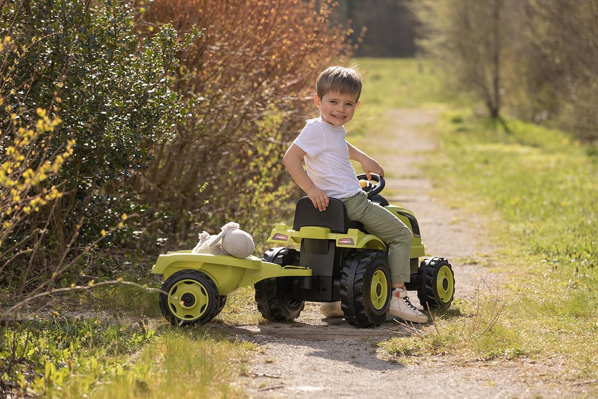 Smoby - Traktor Farmer XL Grün + Anhänger - Trettraktor für Kinder - Verstellbarer Sitz - Lenkrad mit Hupe - Motorhaube zum Aufklappen