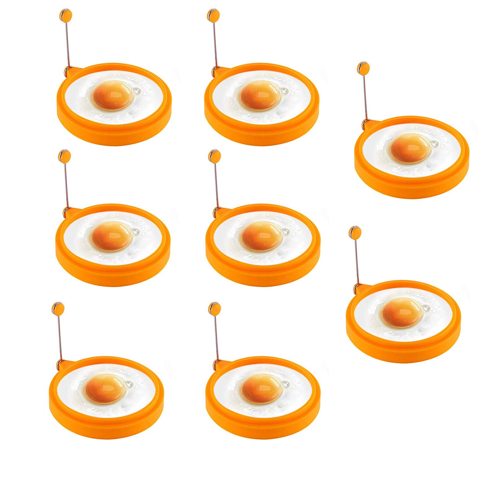 Silicone Egg Ring for Frying, Non Stick Egg Cooking Rings, Round Cooking Pancake Rings Shaper Molds for Kitchen Cooking Tool Pan with Handle Orange 8PCS