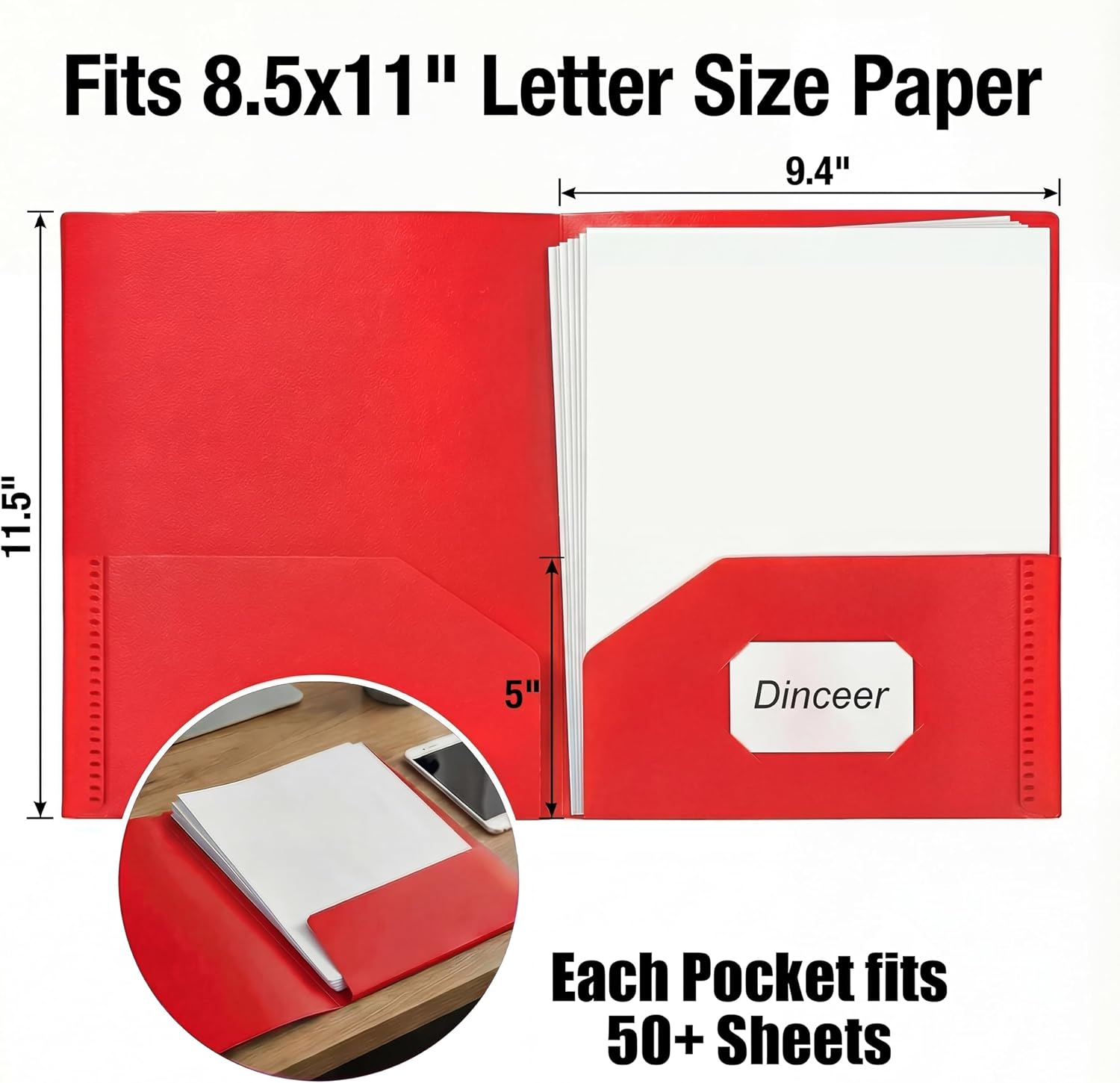 7 Pack Heavy Duty Plastic 2 Pocket Folders, No Prongs, Letter Size, Dinceer image 2