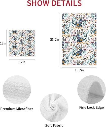 Miniatura 7 de Artwork Store Paquete de 2 toallas de cocina de algodón con tejido de gofre, diseño floral de conejo de Pascua, hojas de conejo, absorbentes, de