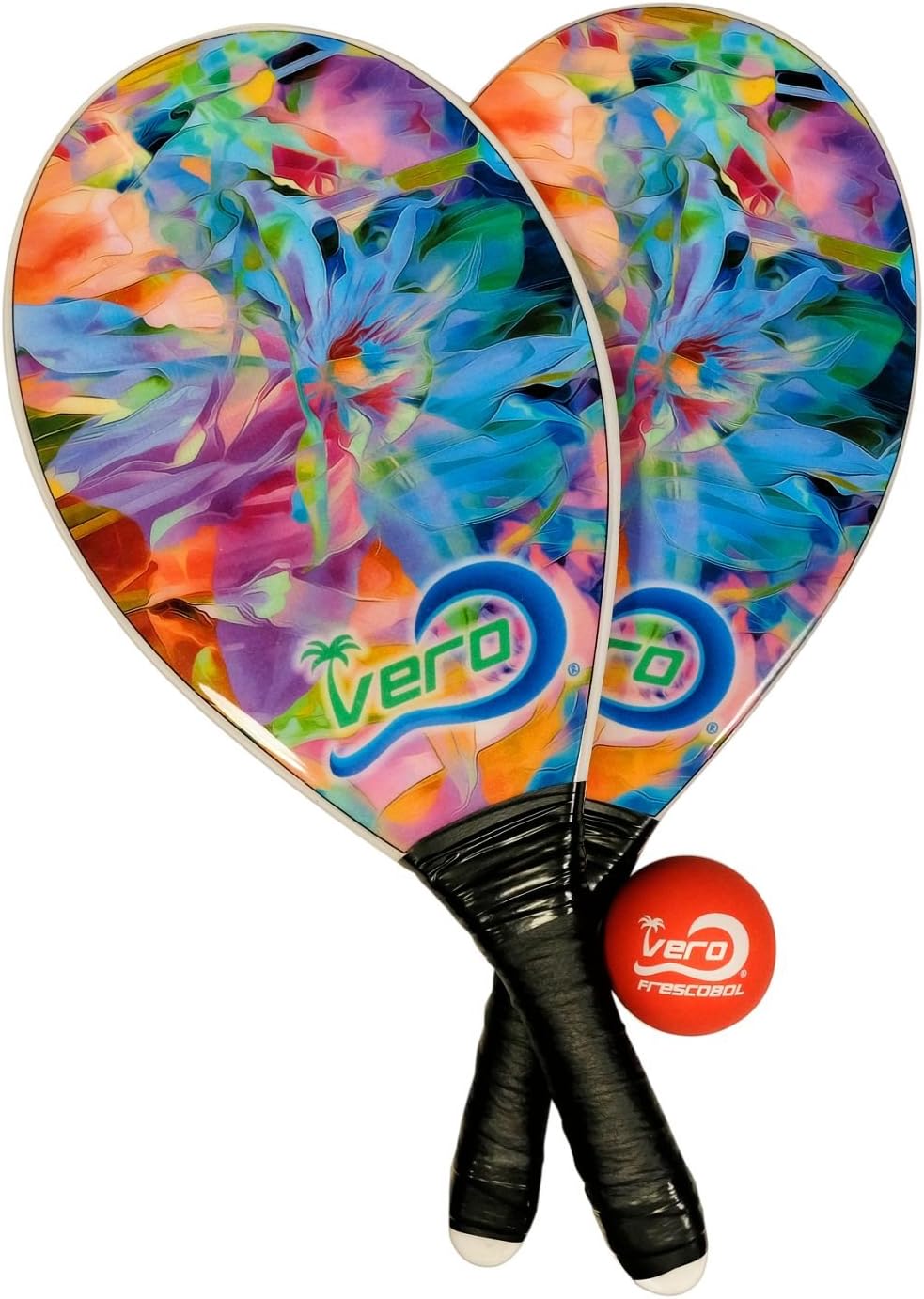 Frescobol Fiberglass Beach Paddleball Paddle Set, Official Pro Vero Balls, Protective Neoprene Case