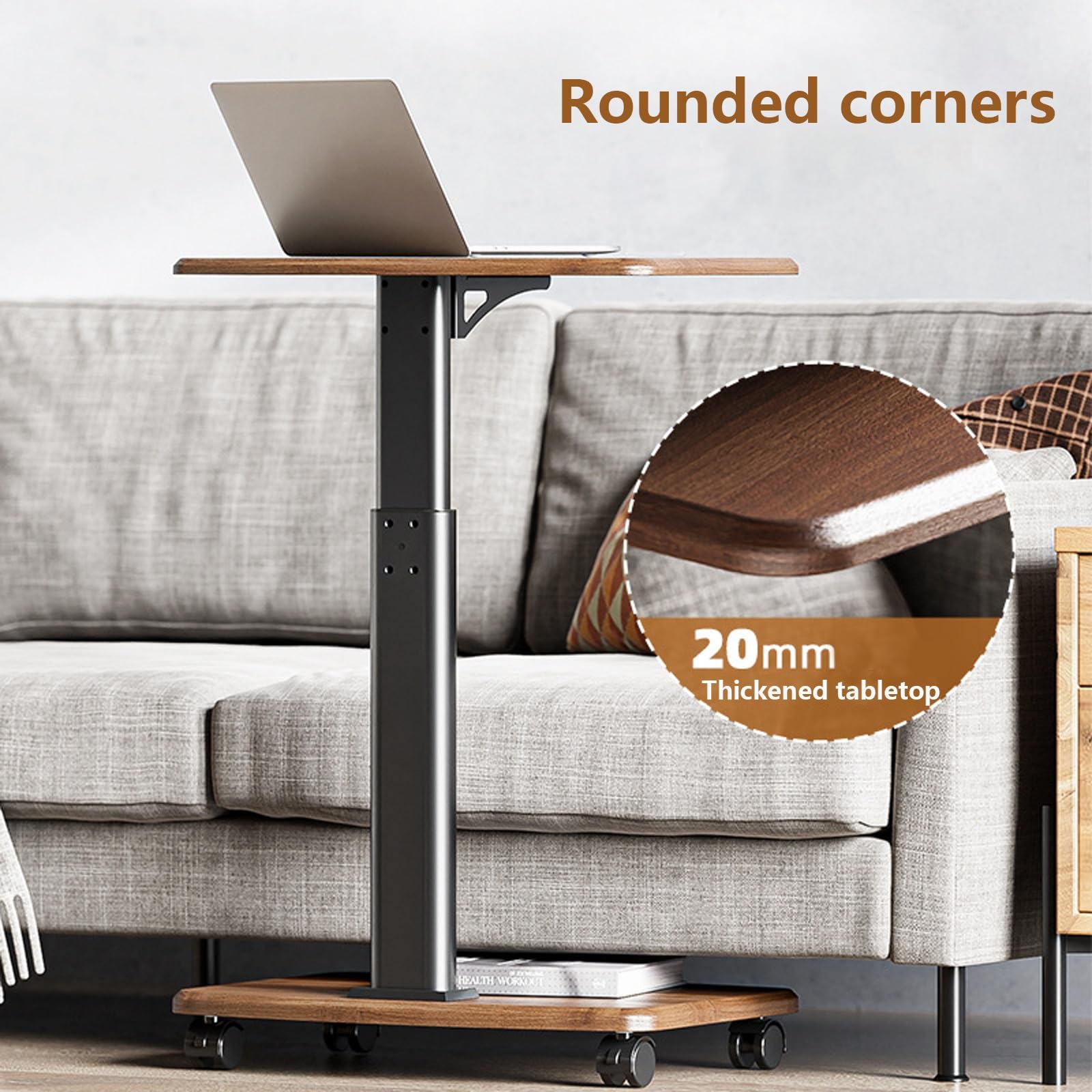 Mesa auxiliar en forma de C de altura ajustable con ruedas giratorias, mesa deslizante debajo del sofá, mesa para sala de estar, dormitorio, espacio pequeño, bandeja de TV moderna