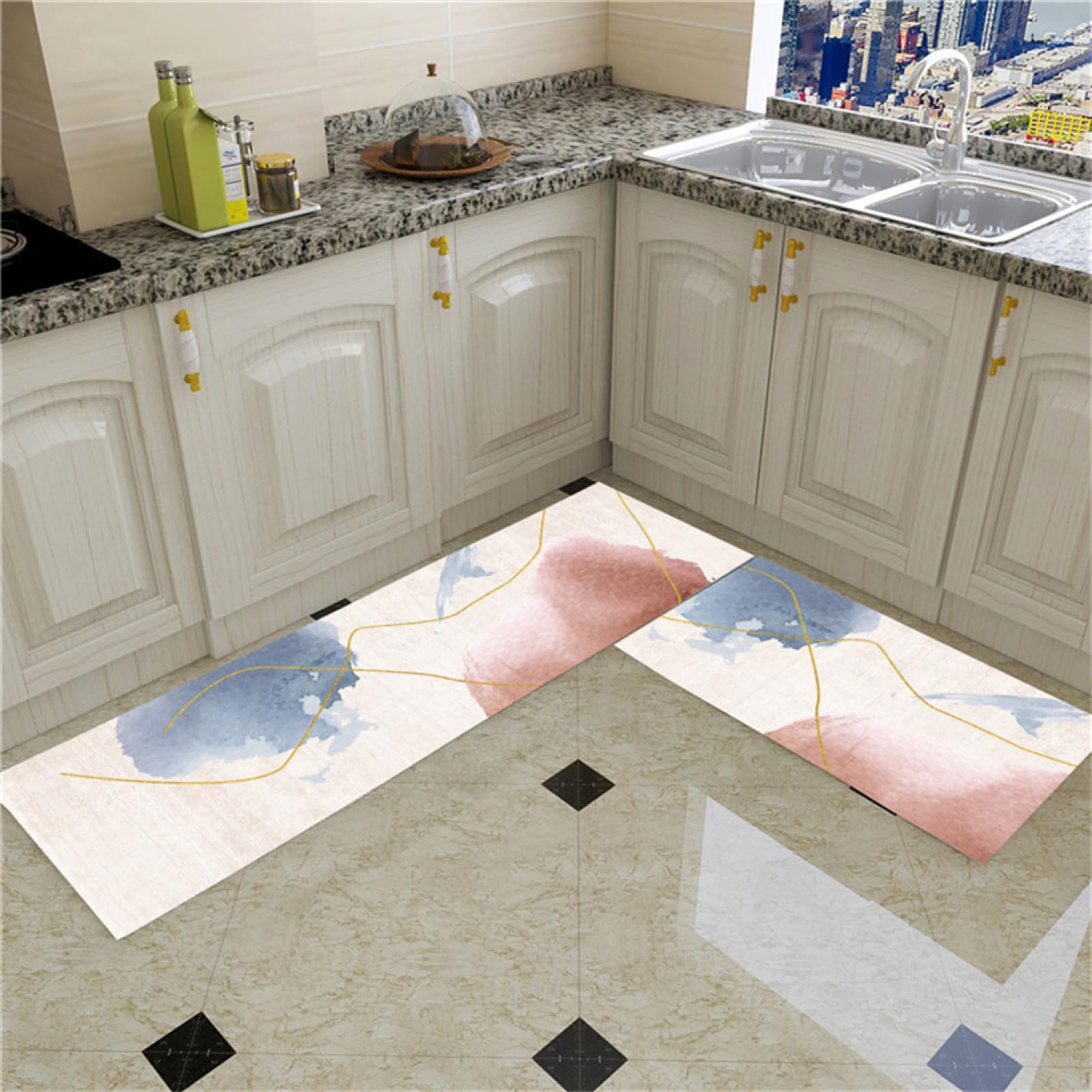 Tapis de cuisine absorbant et tapis de couloir antidérapant lot de 2