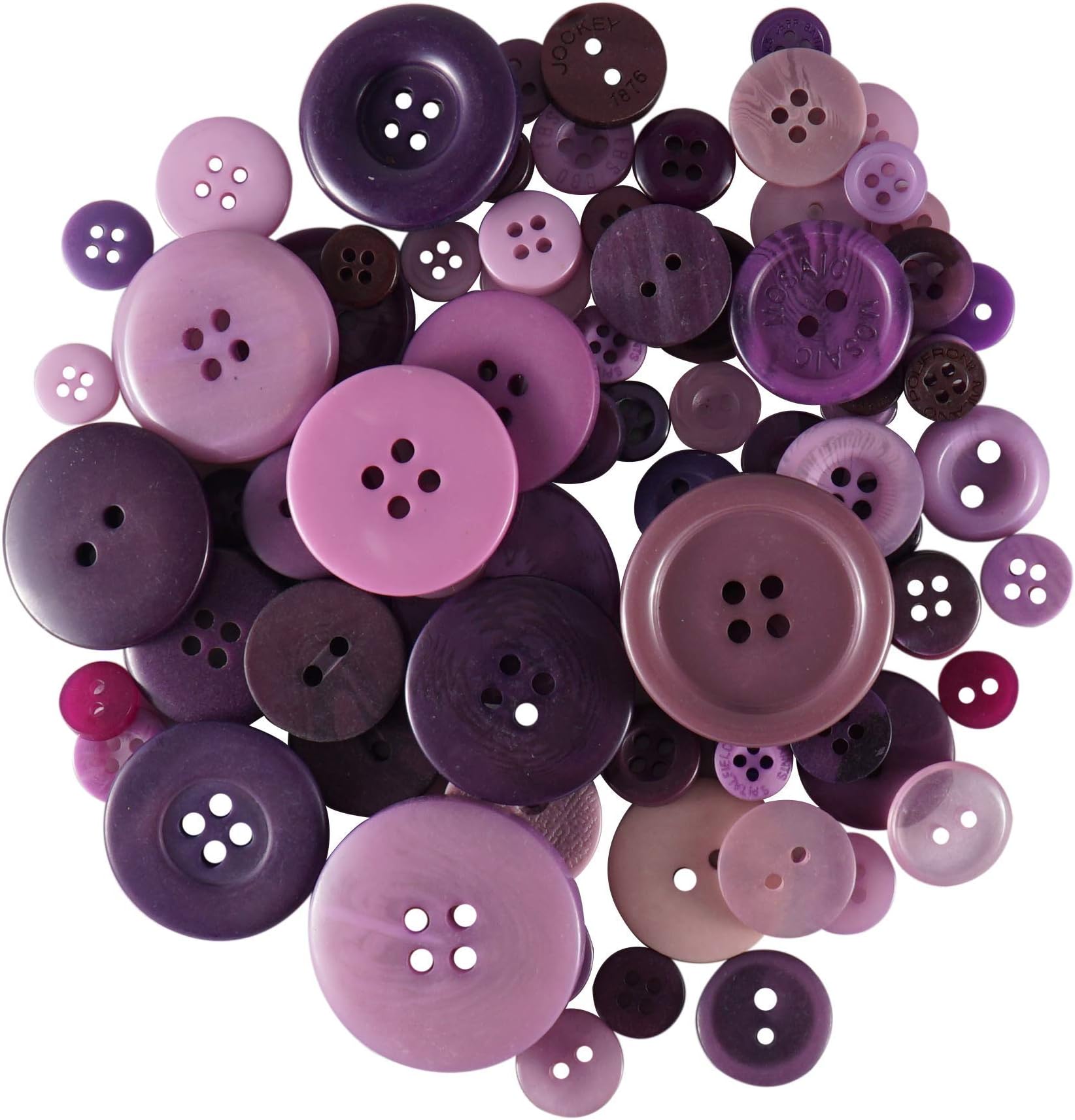Trimming Shop Round Resin Buttons 2 & 4 Holes Assorted Mixed Colours and Sizes For Sewing Craft, Children’s Handmade Decoration, DIY Project, 100g, Purple