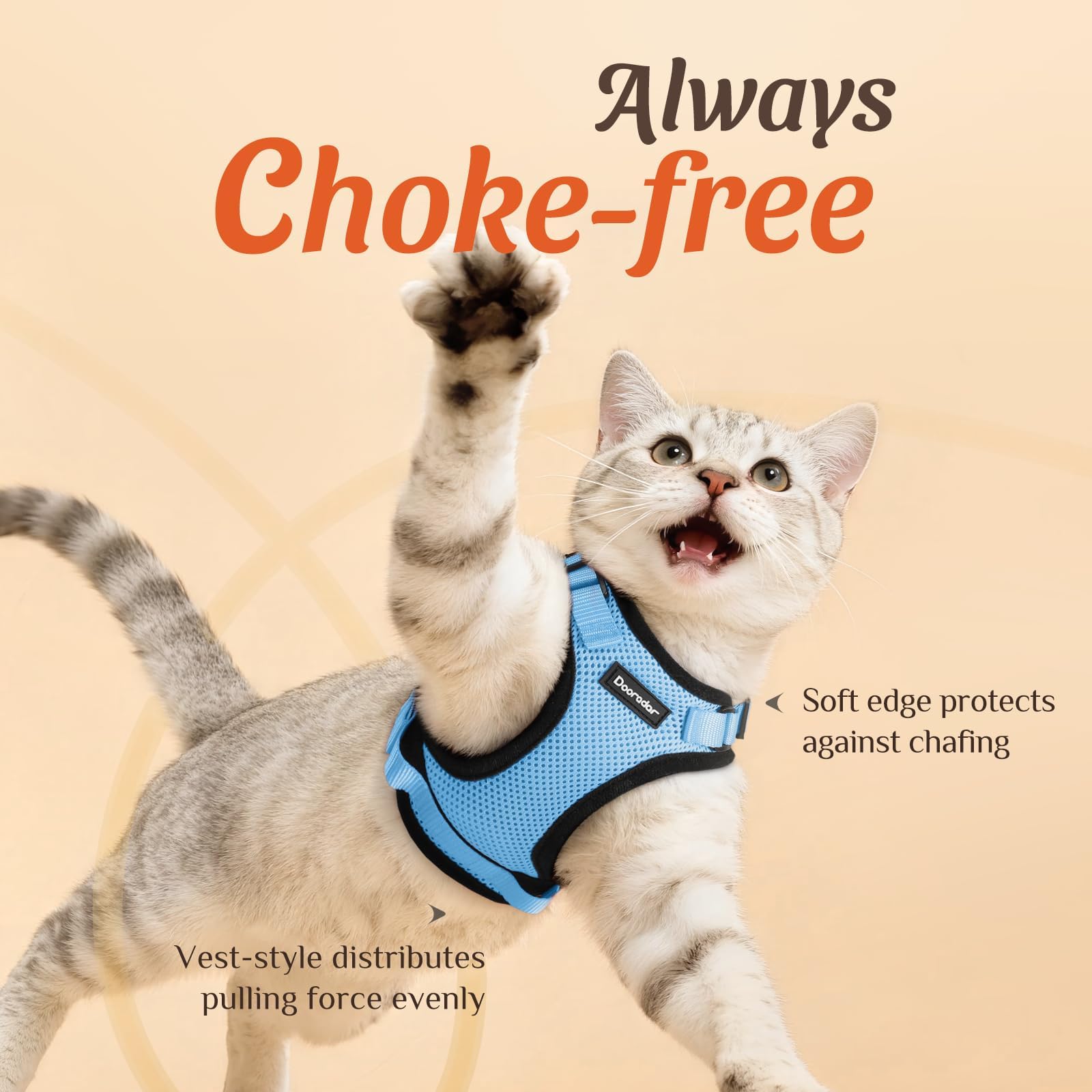 Dooradar Harnais et Laisse pour Chat, Anti-Fuite, sûr et réglable, Gilet pour Chaton, contrôle Facile, Veste en Maille Douce et Respirante avec Bandes réfléchissantes