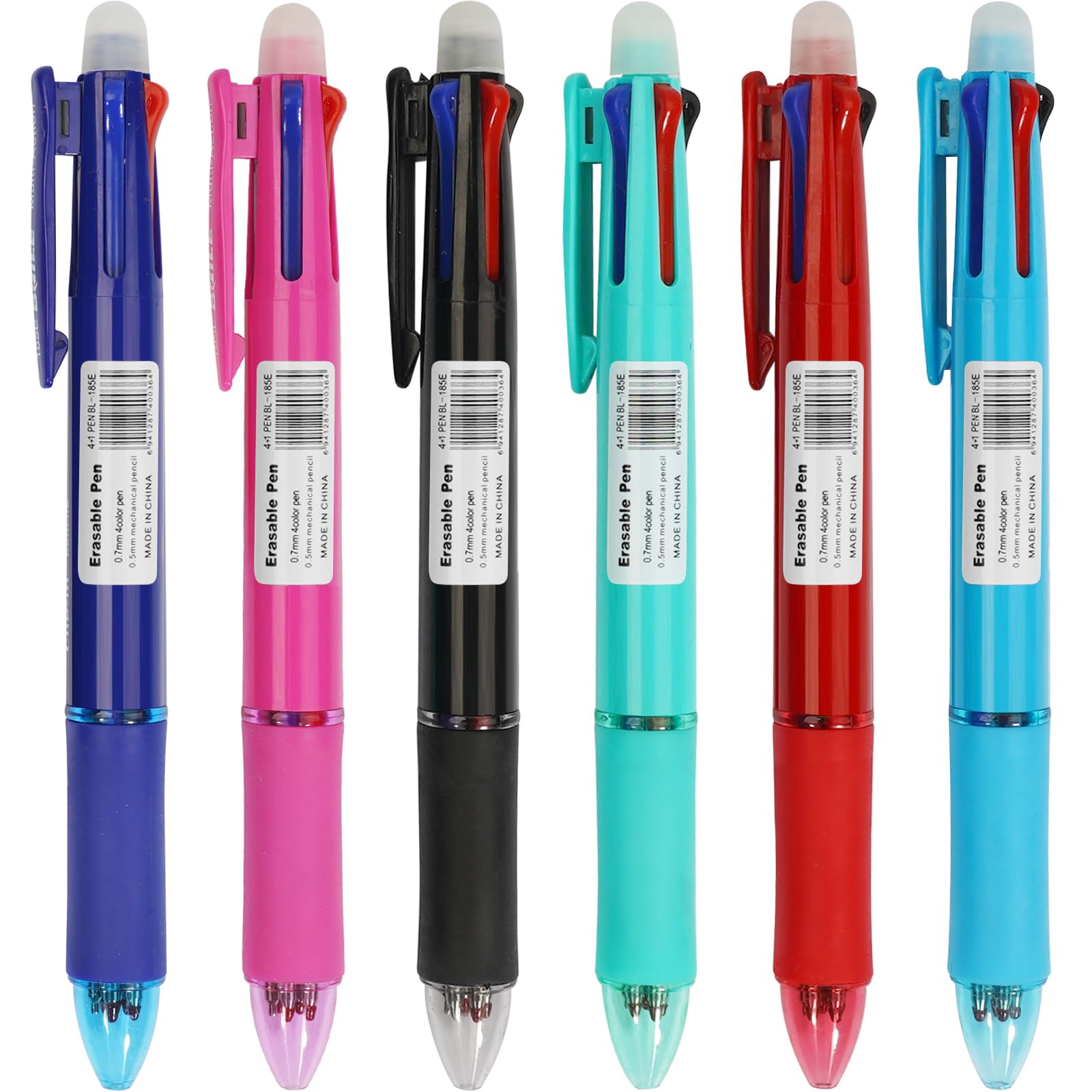Baile 6 Pack Erasable Gel Pens 0.7mm Fine Tip with Thermo-Sensitive Ink Smooth Writing Clean Erase Multi-Color Retractable Pens with Built-In Rubber