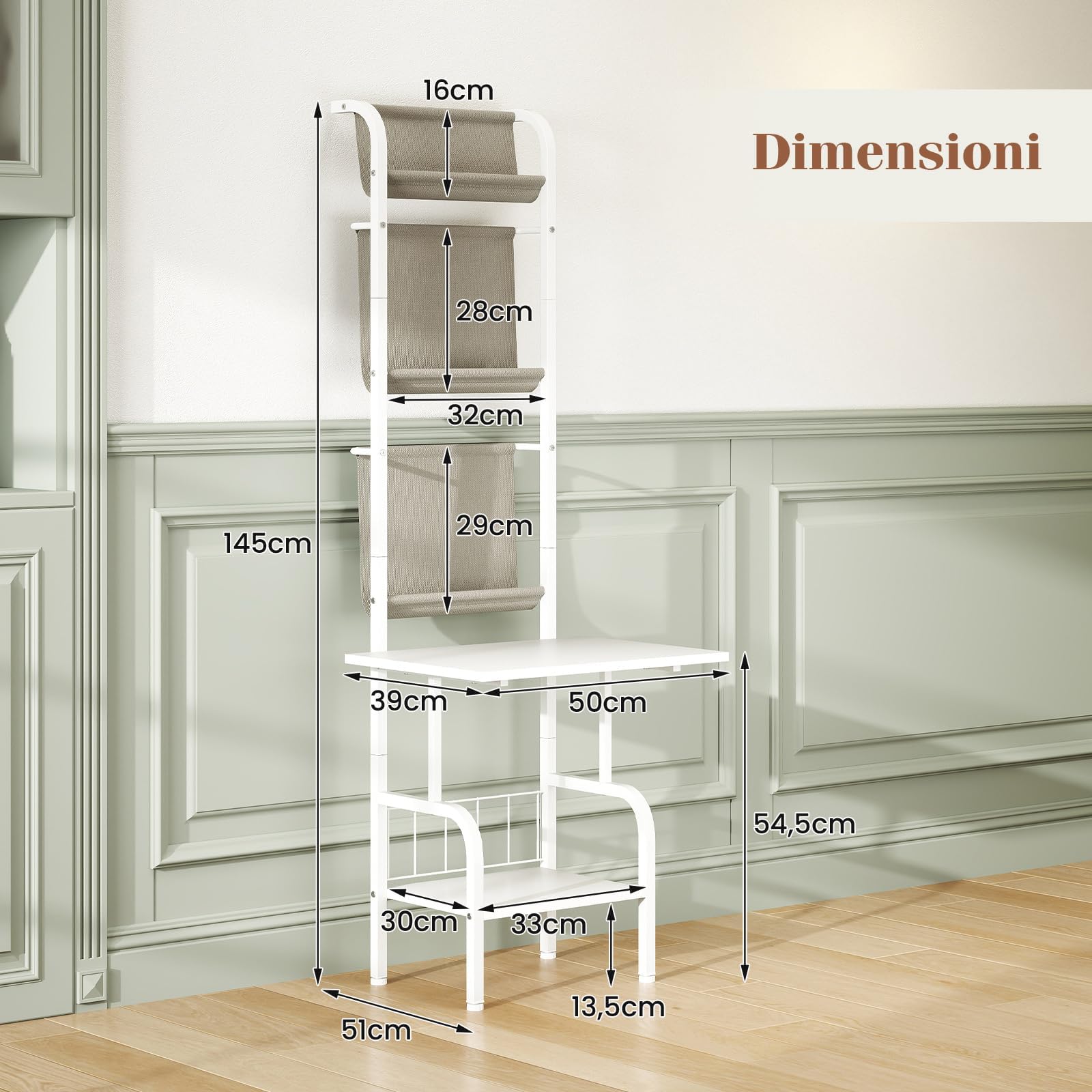 RELAX4LIFE Supporto per Giradischi, Scaffale Esposizione Vinili a 5 Livelli, Telaio in Metallo, Supporto per Giradischi con Porta Vinili, 50 x 51 x 145 cm (Bianco)