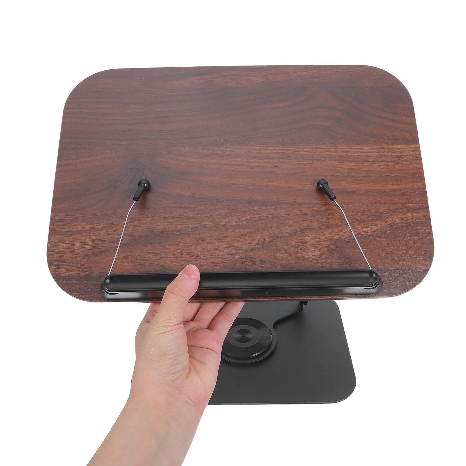 USHOBE Supporto per Libri Multifunzionale in Legno e Acciaio al Carbonio con Base Girevole a 360° Altezza Regolabile per Scrivania e Lettura a Mani Libere