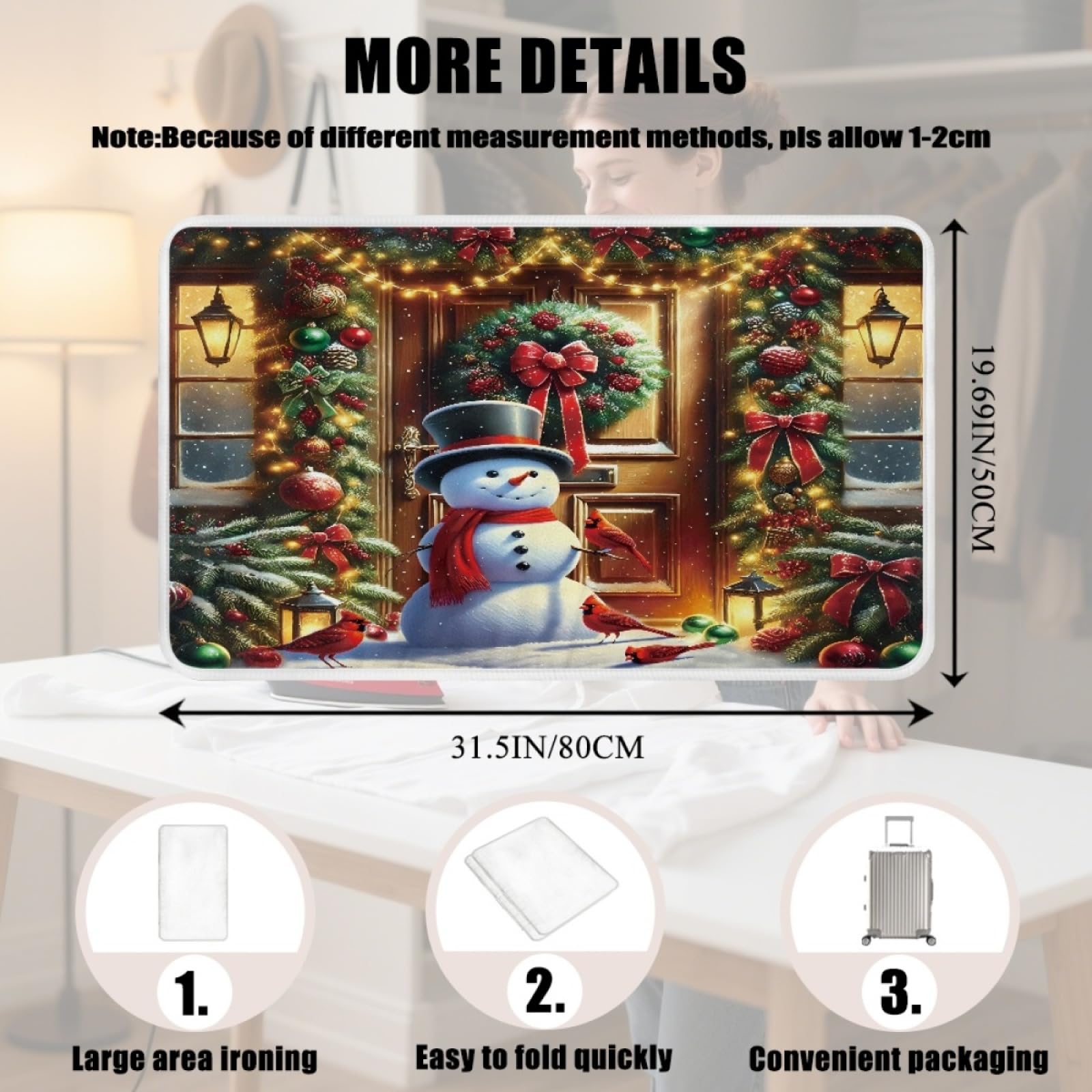 Bügelmatte Braun Schneemann Bügeleinlage Faltbares Hitzebeständig Waschbar Bügelauflage für Tisch und andere Oberflächen Bügelbrett Unterlage rutschfeste Bügeldecke 80x50cm (2 Stück)