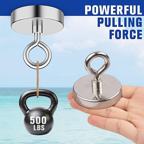 Miniatura 8 de Imán de pesca de neodimio, imán fuerte de 500 libras, imanes de pesca magnéticos resistentes para removedor, imanes redondos súper potentes para