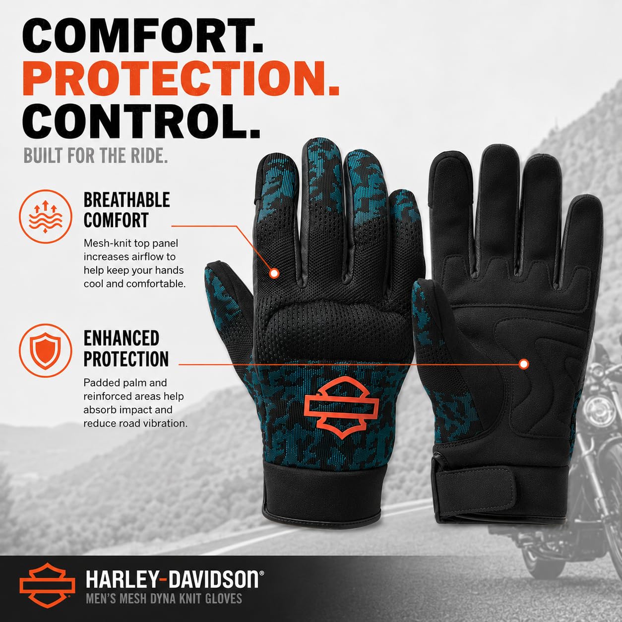 Harley-Davidson Guantes de motocicleta de malla para hombre, camuflaje azul, 98137-23VM