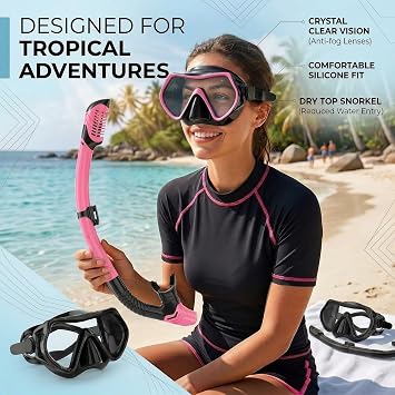 Snorkel Set Adults, JRing Snorkel Set with Anti Fog Goggles Dry Snorkel