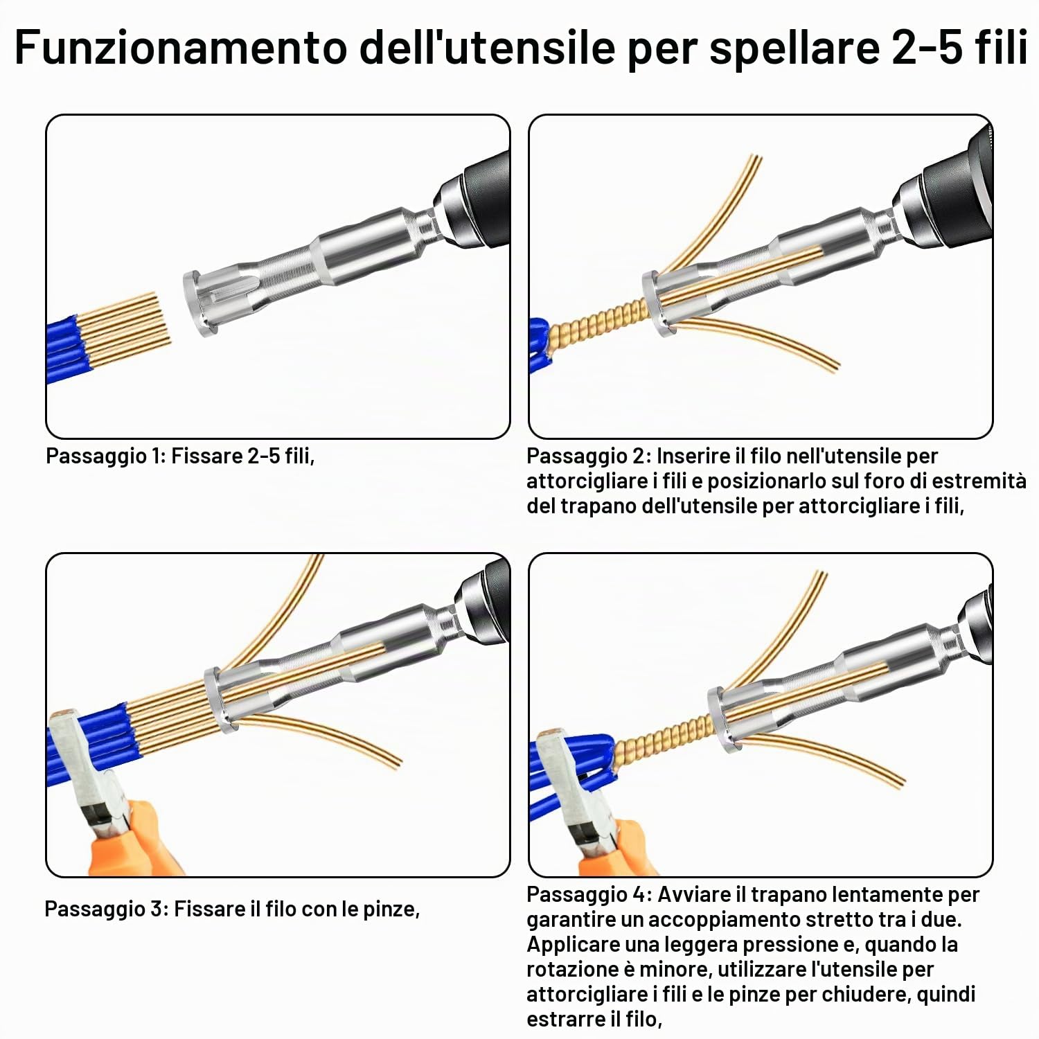 Strumento per Attorcigliare i Fili per Trapano, Strumento per Attorcigliare i Fili in Acciaio Zincato con Viti Strumento Portatile per Attorcigliare i Fili per Trapani Elettrici e Manuali
