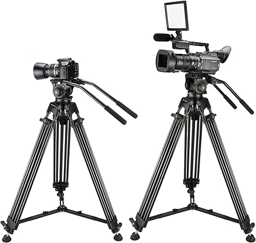 Vista 14 de MagicLine Trípode para cámara de video de aluminio resistente de 68.7 pulgadas con cabezal fluido, 2 asas de barra panorámica, separador de tierra