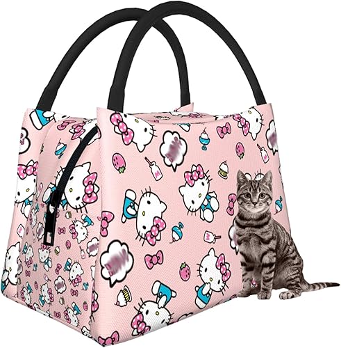Miniatura 1 de TECHSWIFT Linda lonchera de gato portátil aislada Kawaii bolsa de almuerzo regalos para mujeres adultos trabajo al aire libre camping
