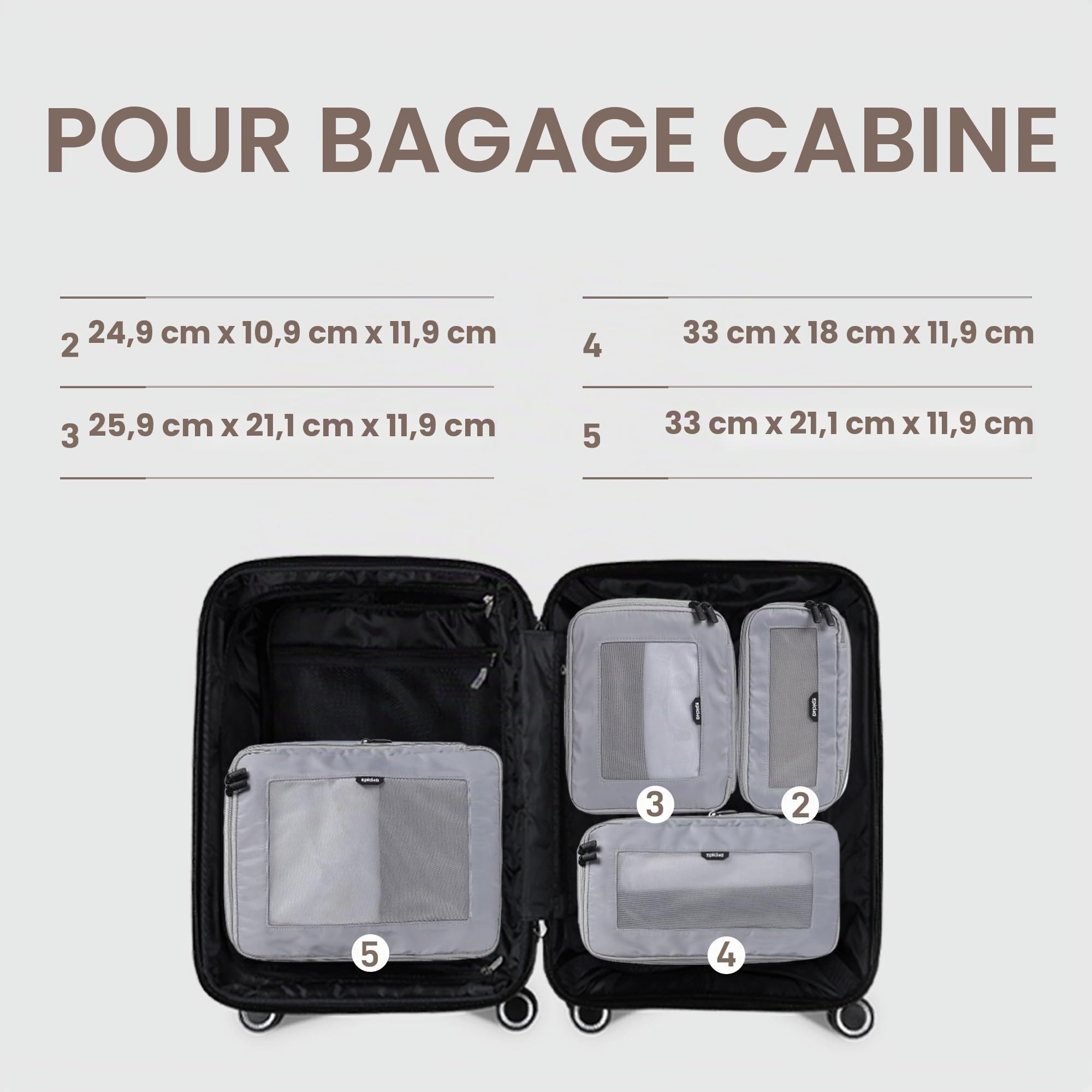 EPICKA TripCozy - Ensemble de 4 cubes de rangement de voyage avec 6 sacs organisateurs durables à partie supérieure en maille, accessoires de voyage extensibles pour le transport, bagages