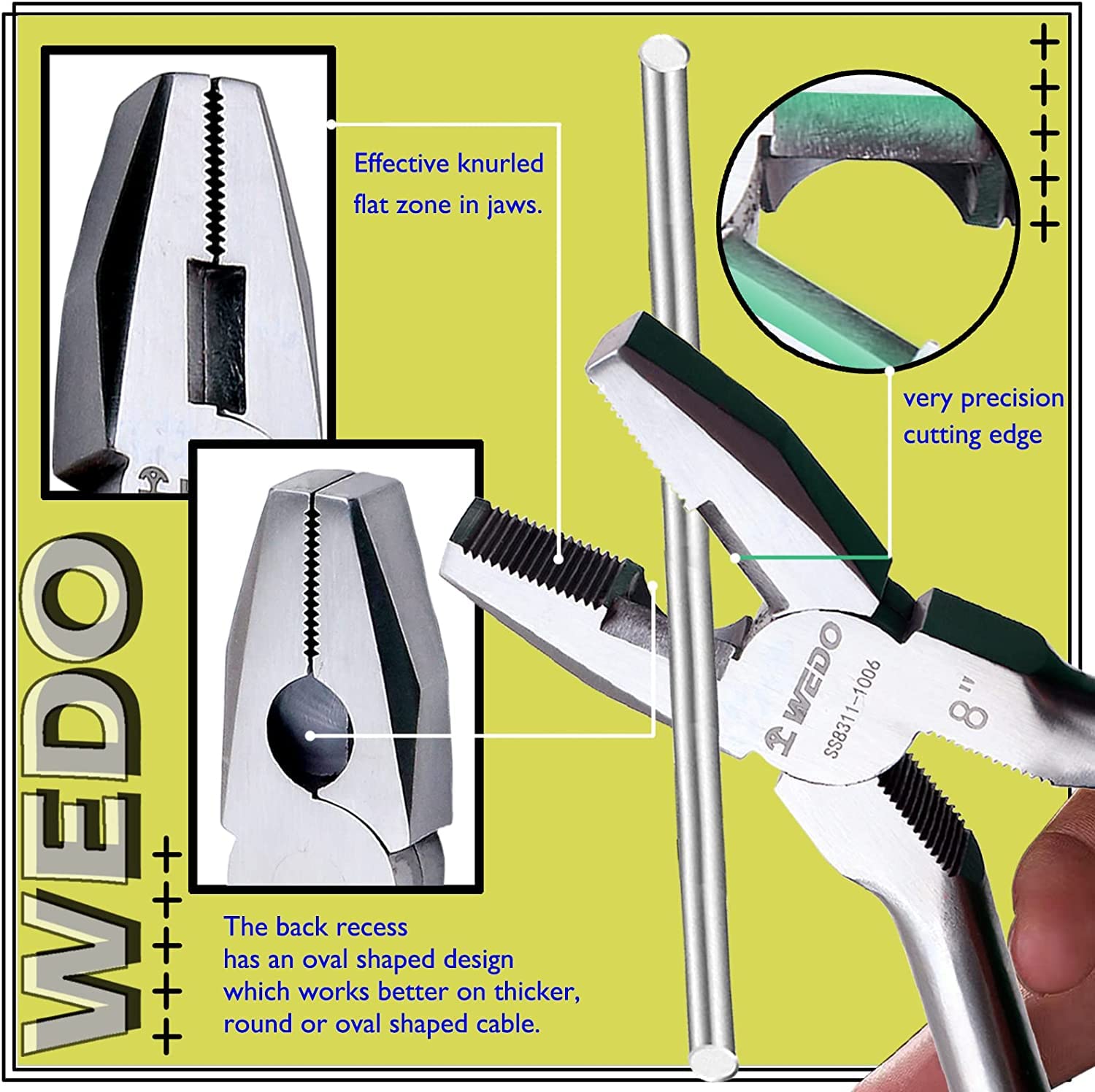 WEDO Lineman's Pliers Stainless Steel,8" Side Cutting Pliers, Combination Pliers, Side Cutter, Wire Stripper, Crimper - Image 3