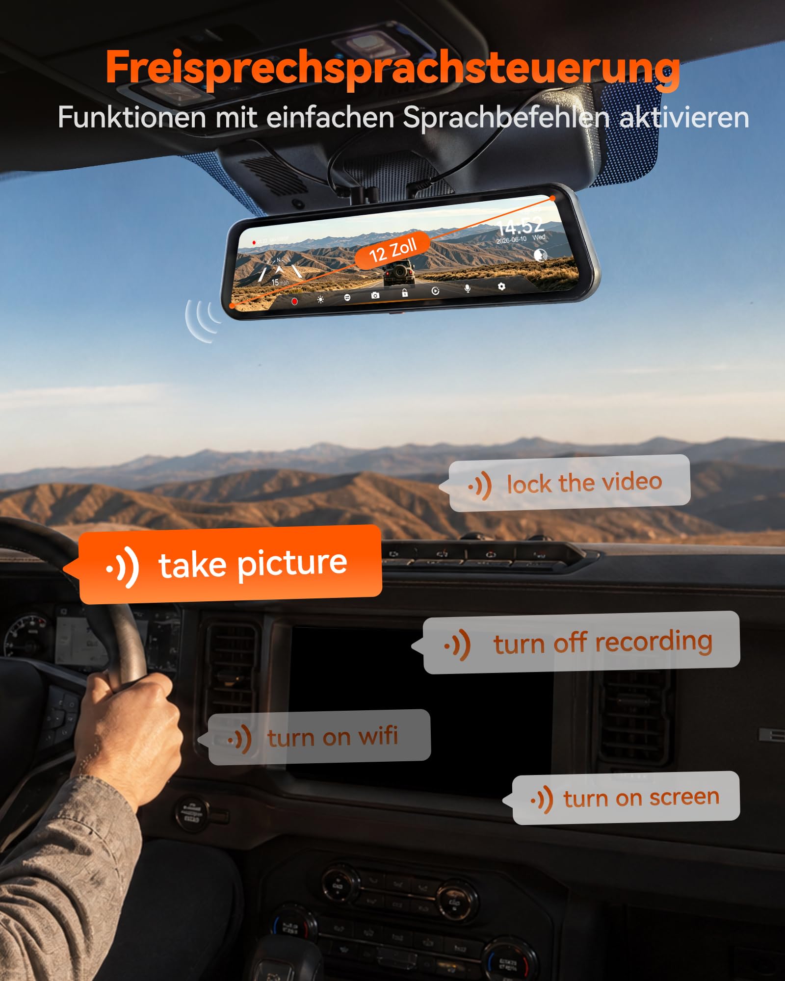 WOLFBOX G900 Core-N 12" 4K Rückspiegel Kamera, 8MP STARVIS 2 IMX678