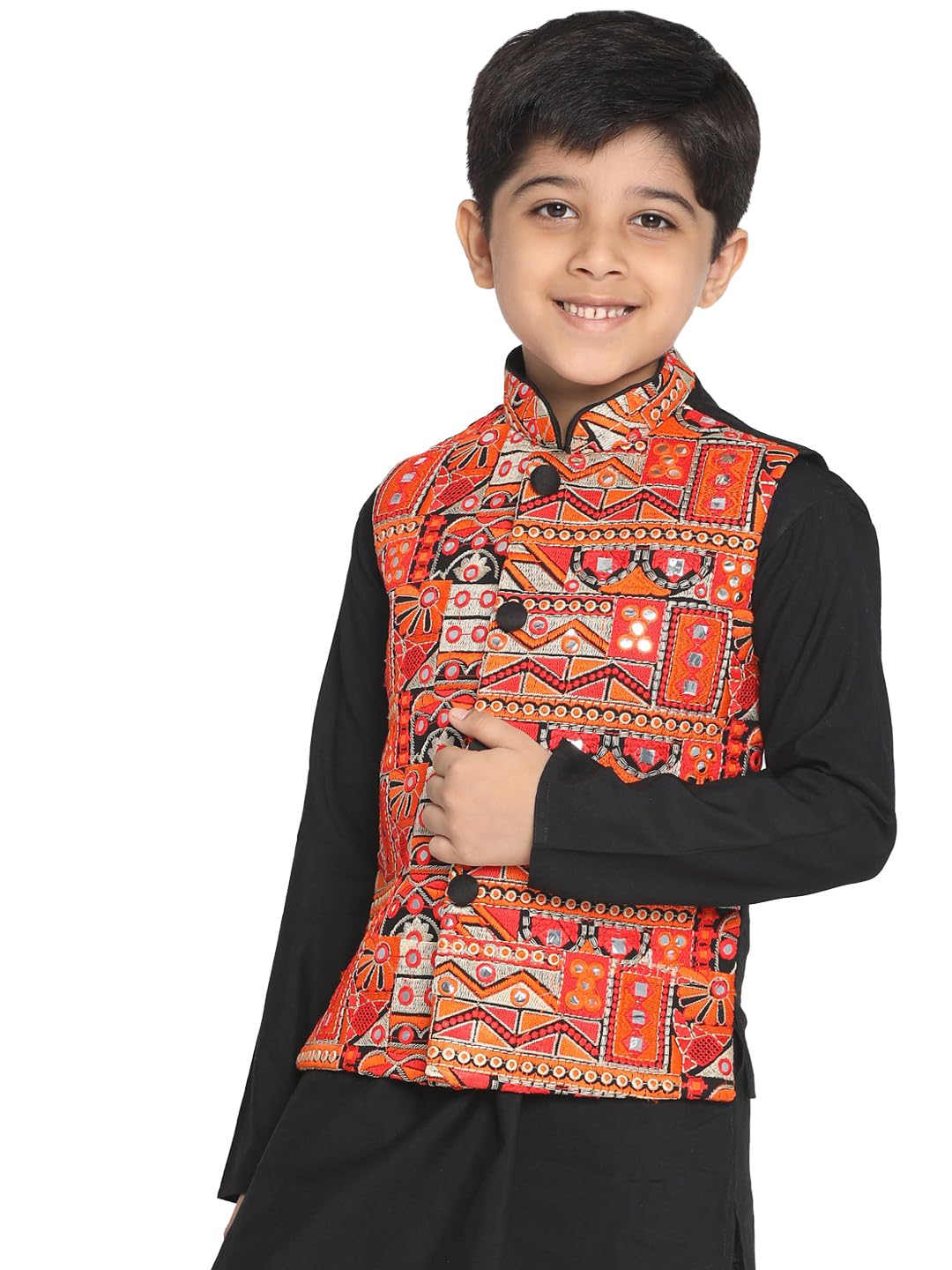 VASTRAMAY Nehru - Giacca da ragazzo Kediyu Kutch Navratri, gilet etnico tradizionale, perfetta per festival, matrimoni e feste