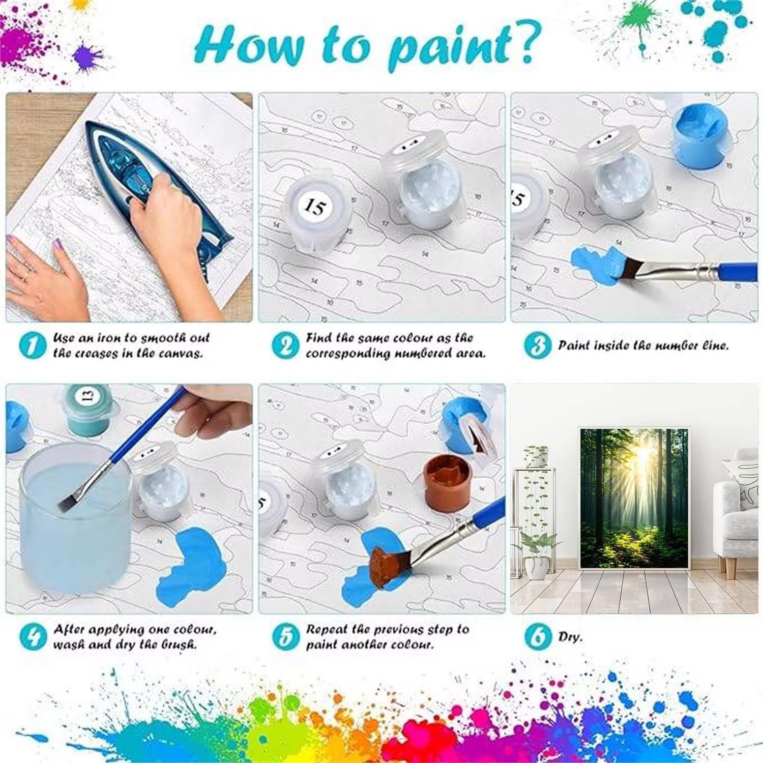 Malen Nach Zahlen Erwachsene Sonnenlicht Wald Malen Nach Zahlen Kinder, DIY Handgemalt Ölgemälde Kit, Mit 3 Pinsel und Hochwertige Acrylfarben Leinwand Basteln, für Home Decor Geschenk 70x90cm w-954