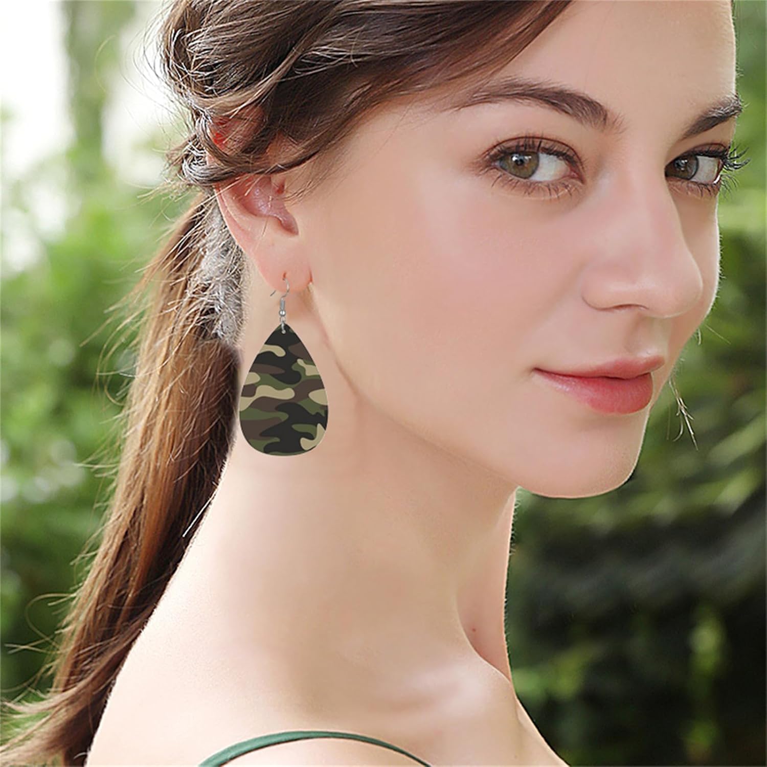 Dreuyet Camo Earrings for Women Camouflage Leather Teardrop Dangle Earrings Lightweight Colorful Cool Waterdrop Green Brown Camouflage Print Leather Drop Jewelry - Image 4