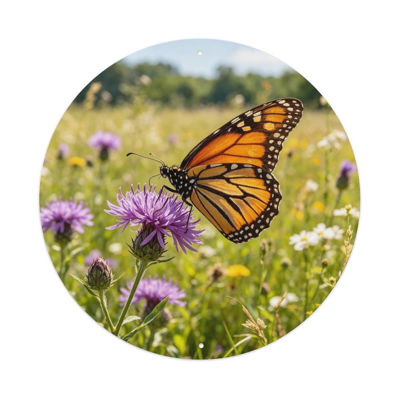 Monarch Butterfly On Wildflower Metal Tin Sign Plaque