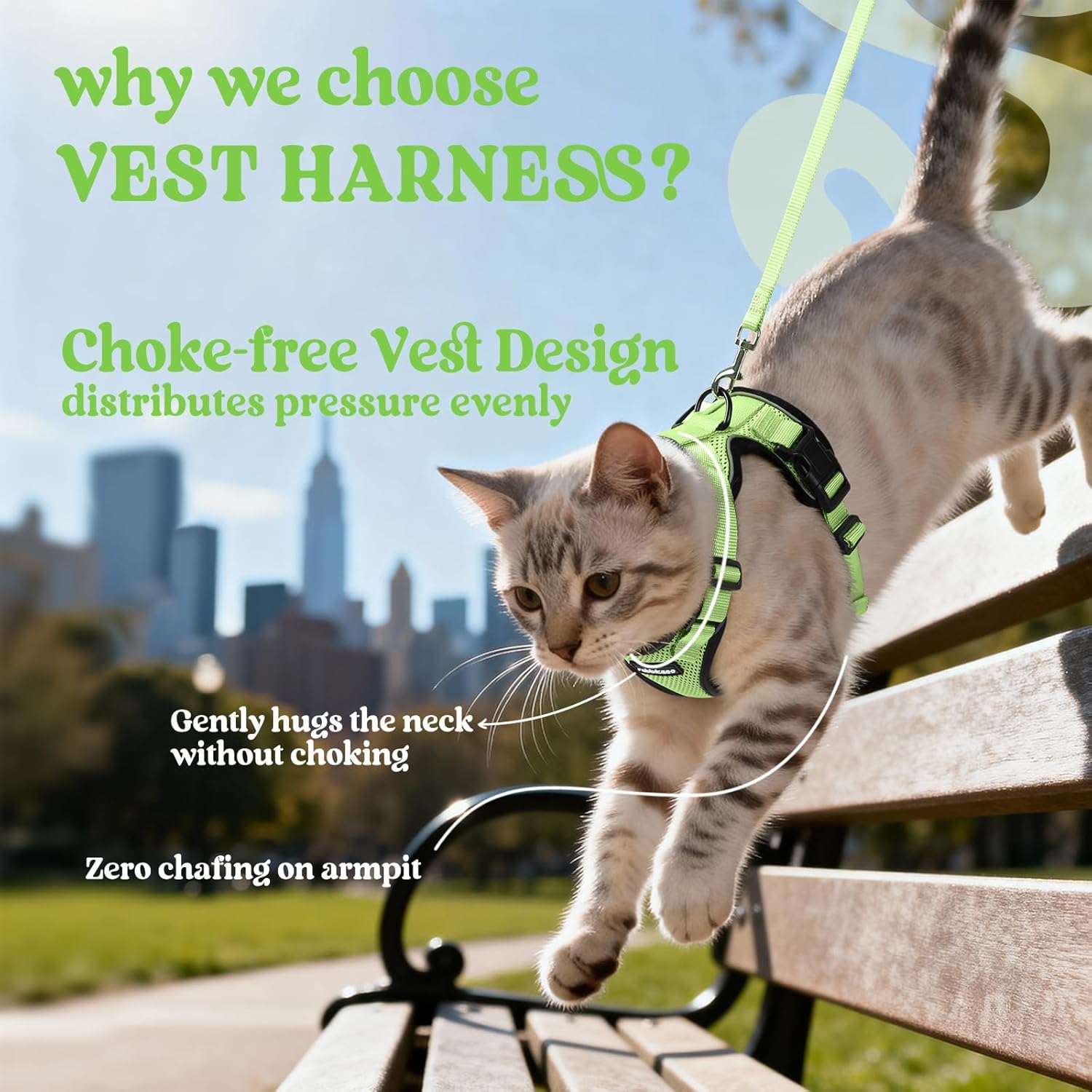 Condition photo showing As Is for rabbitgoo cat harness and leash for walking, escape proof soft adjustable vest harnesses for cats, easy control breathable reflective strips jacket, light green, xs xs light green