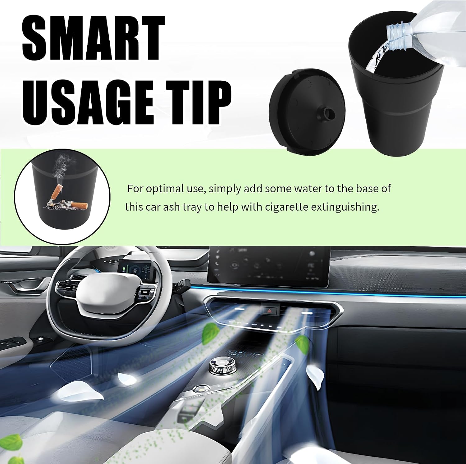 2PCS Extra-Large Car Ashtray with Lid Smell Proof,Smokeless & Self-Extinguishing Car Cup Holder Ashtray,Multifunctional Ash Tray for Cars as Cars Trash Bin & Item Storage