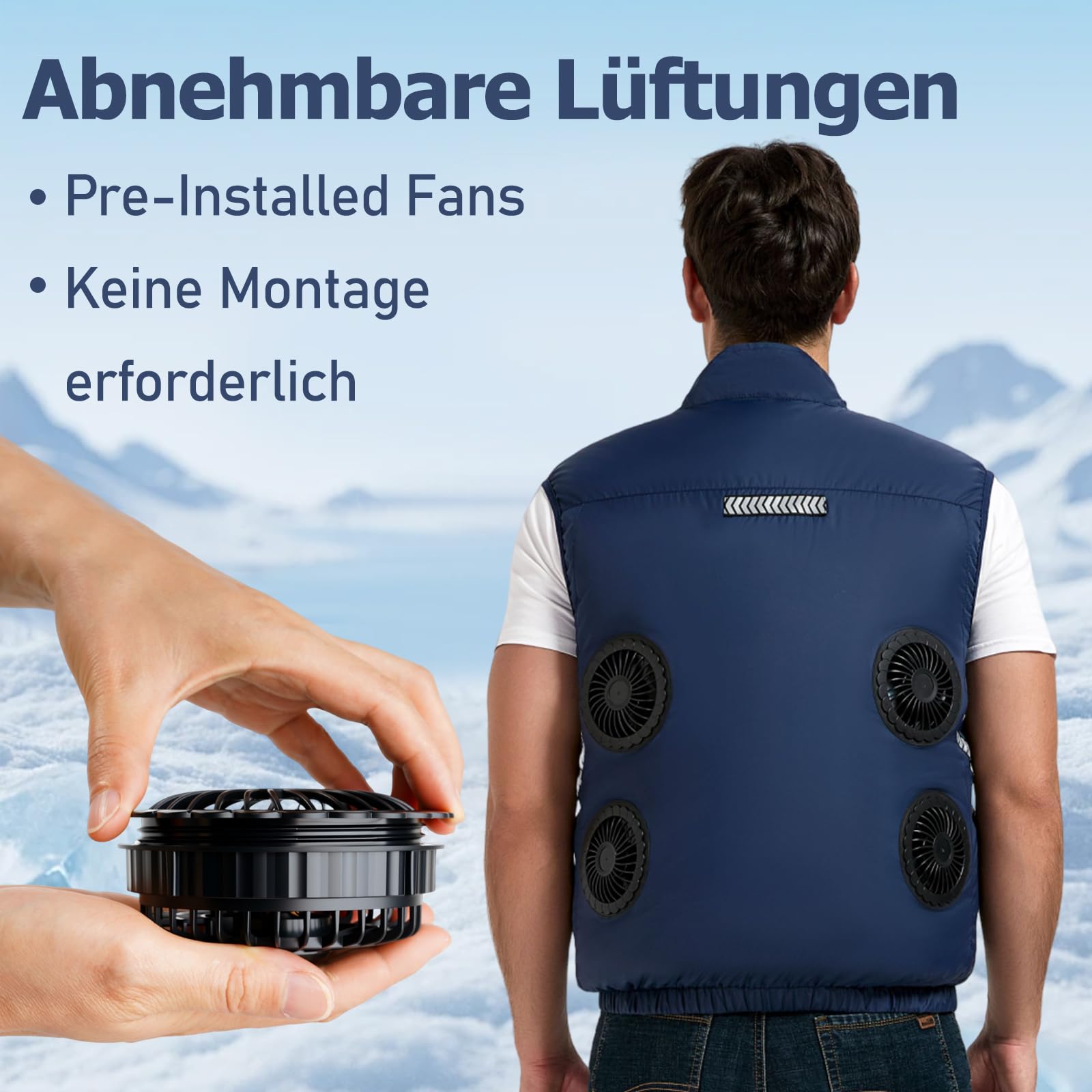 Kühlweste, Elektrische Kühlweste mit 4 Ventilatoren und Akku, Reflektierende Kühljacke für Herren Outdoor Camping, Wandern, Radfahren